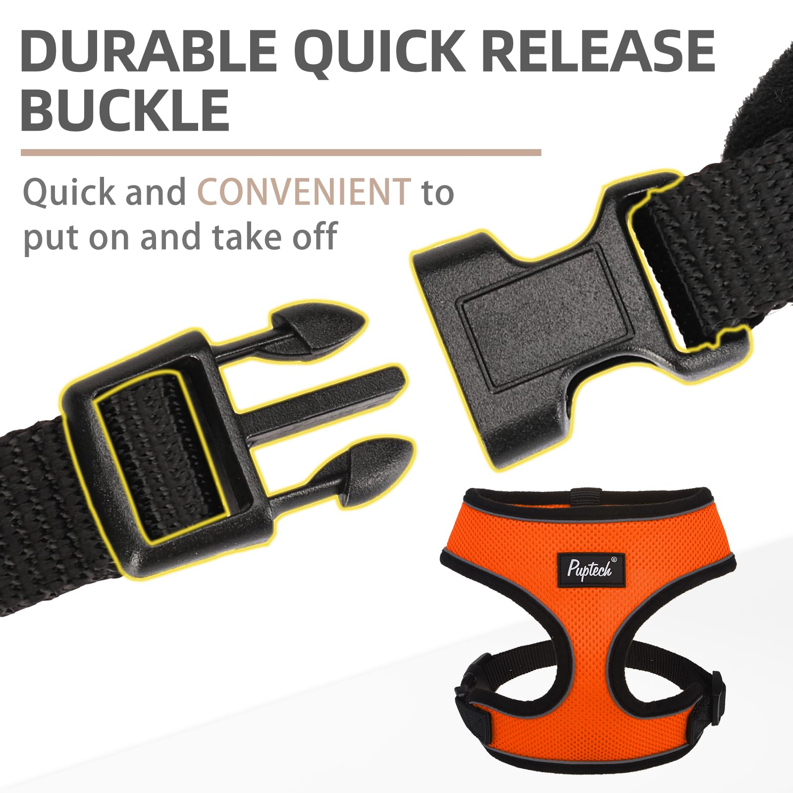 Pupteck Soft Mesh Dog Harness And Leash Set Pet Puppy Cat Comfort Padded Vest No Pull Harnesses, Solid Orange, S