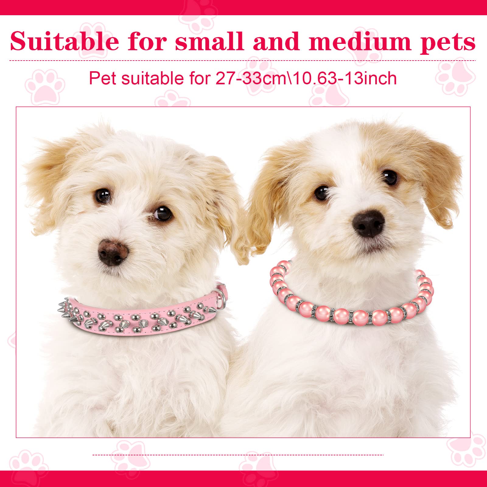 4 Pcs Pink Dog Collar Spiked Studded Dog Collars Pearls Dog Necklace Dog Collar With Rhinestone Bow Knot Crystal Diamond Colorful Flower Bling Girl Dog Cat Collars For Dogs(Cute Style,Small)