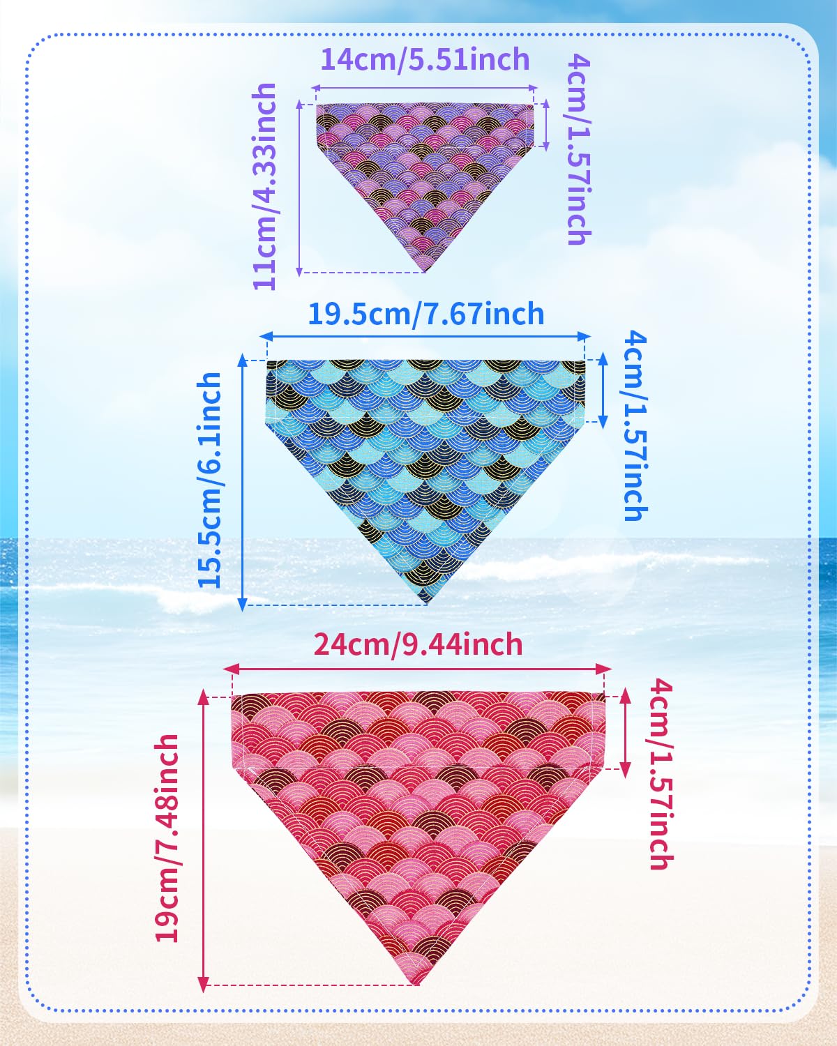 Pet Show 4 Pack Mermaid Small Dog Bandanas Slide On Collar Set Washable Wave Fish Scale Puppies Cat Scarf Bibs Slip Through Coll