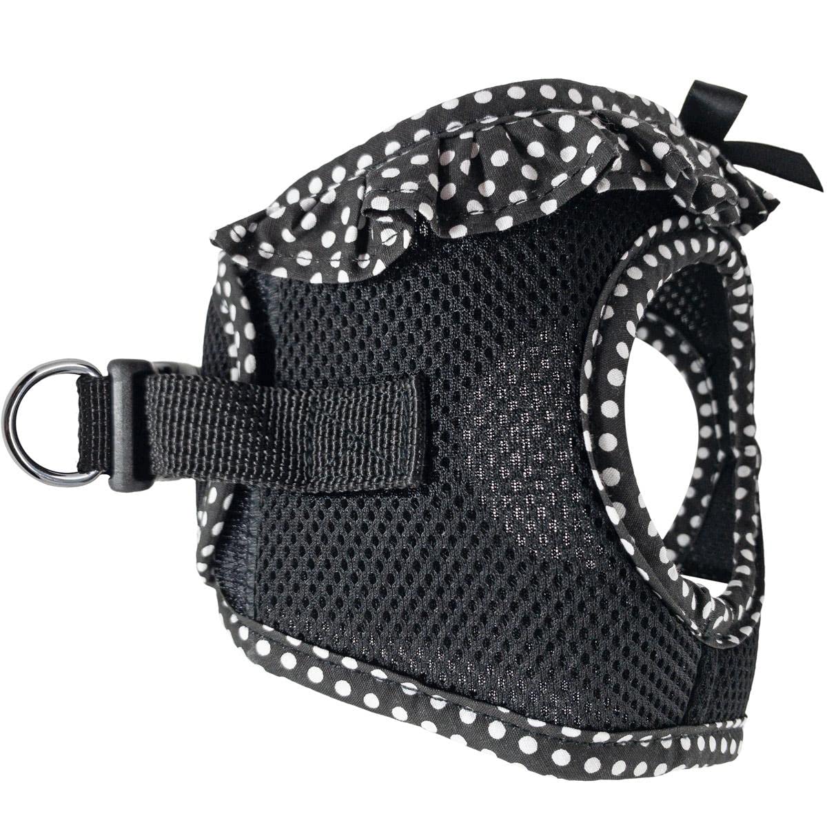 Doggie Design No Choke Dog Harness - Simple Step-In And Go Dog Vest For Small, Medium, And Large Breeds - Breathable Mesh Polyester Pet Harness - Black And White Polka Dot - L
