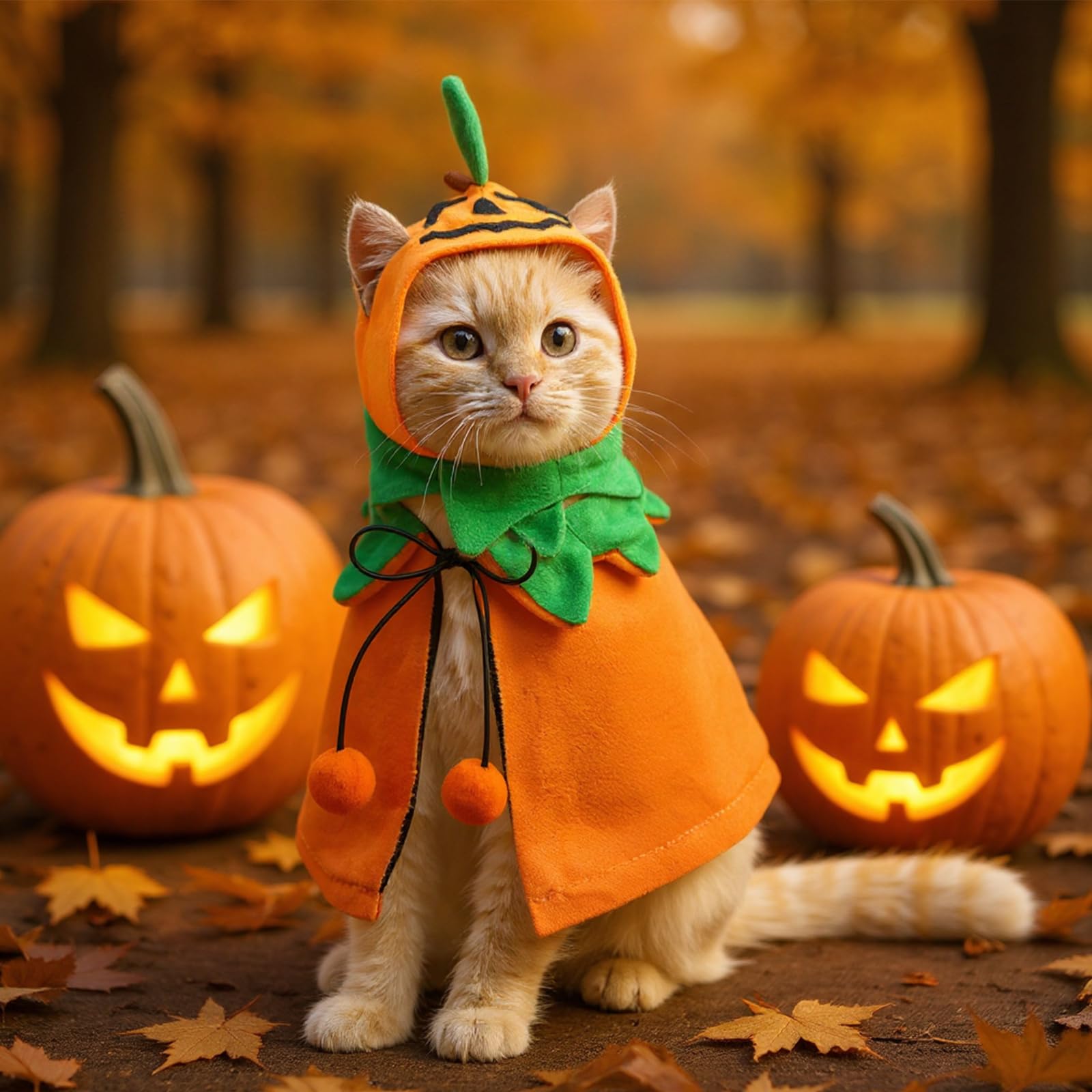 Huhumy 2 Sets Pet Pumpkin Costume Cat Halloween Cloak Hat Set for Dog Cat Halloween Costumes Pumpkin Hat for Dogs Puppy Poncho S