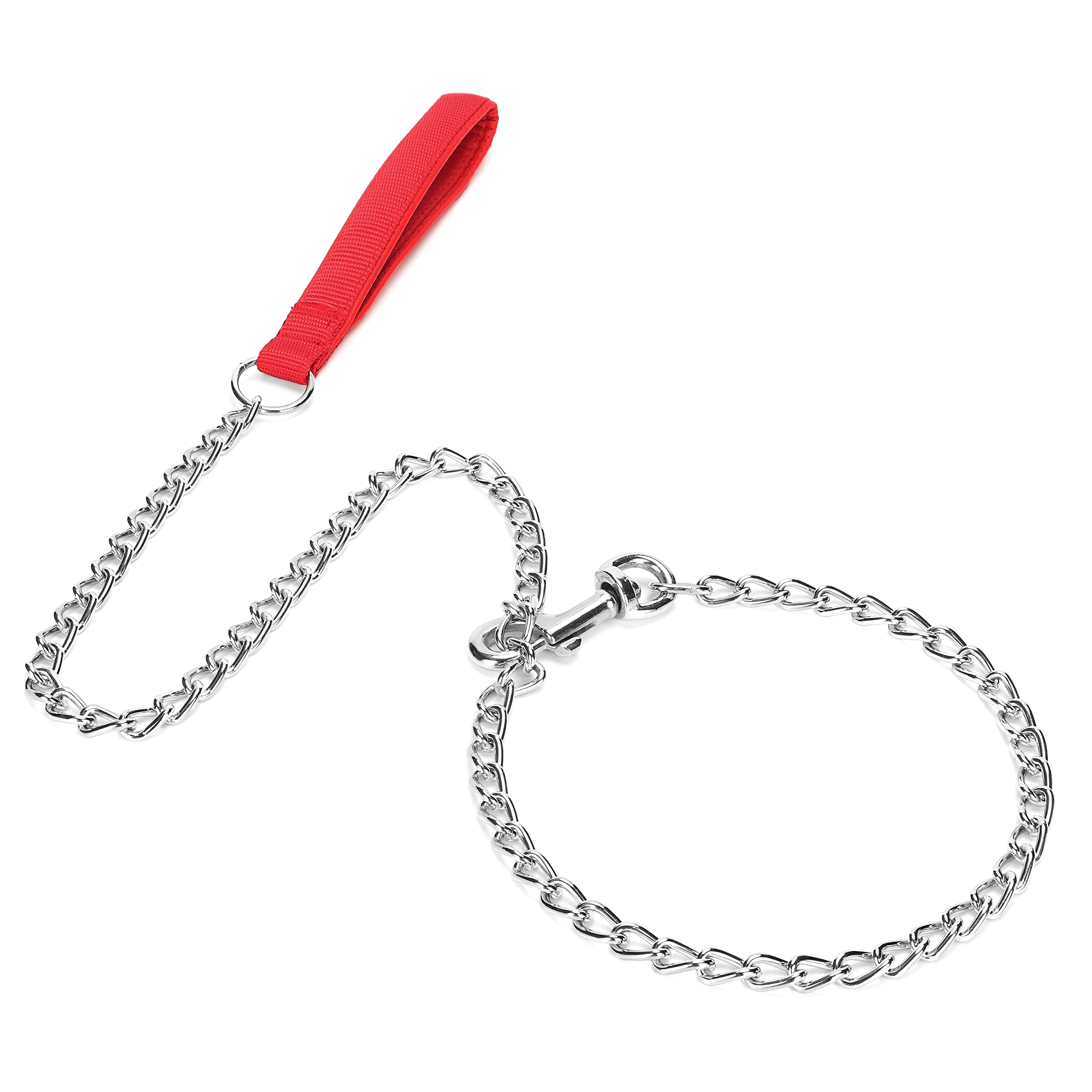 SGODA Metal Chain Heavy Duty Dog Leash, Chew Proof Dog Leash with Soft Handle for Large Size Pets Walking(4 ft. x 3.5 mm Red)