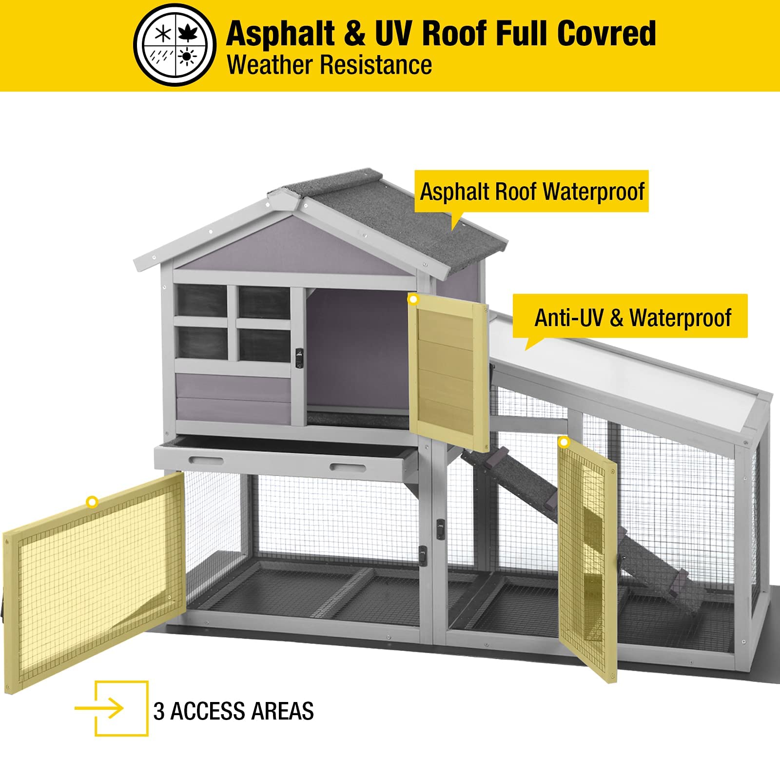 Aivituvin Rabbit Hutch Outdoor Chickecn Coop Indoor Bunny Cage With Pull Out Tray,Upgrade Version,Removable Bottom Wire Mesh
