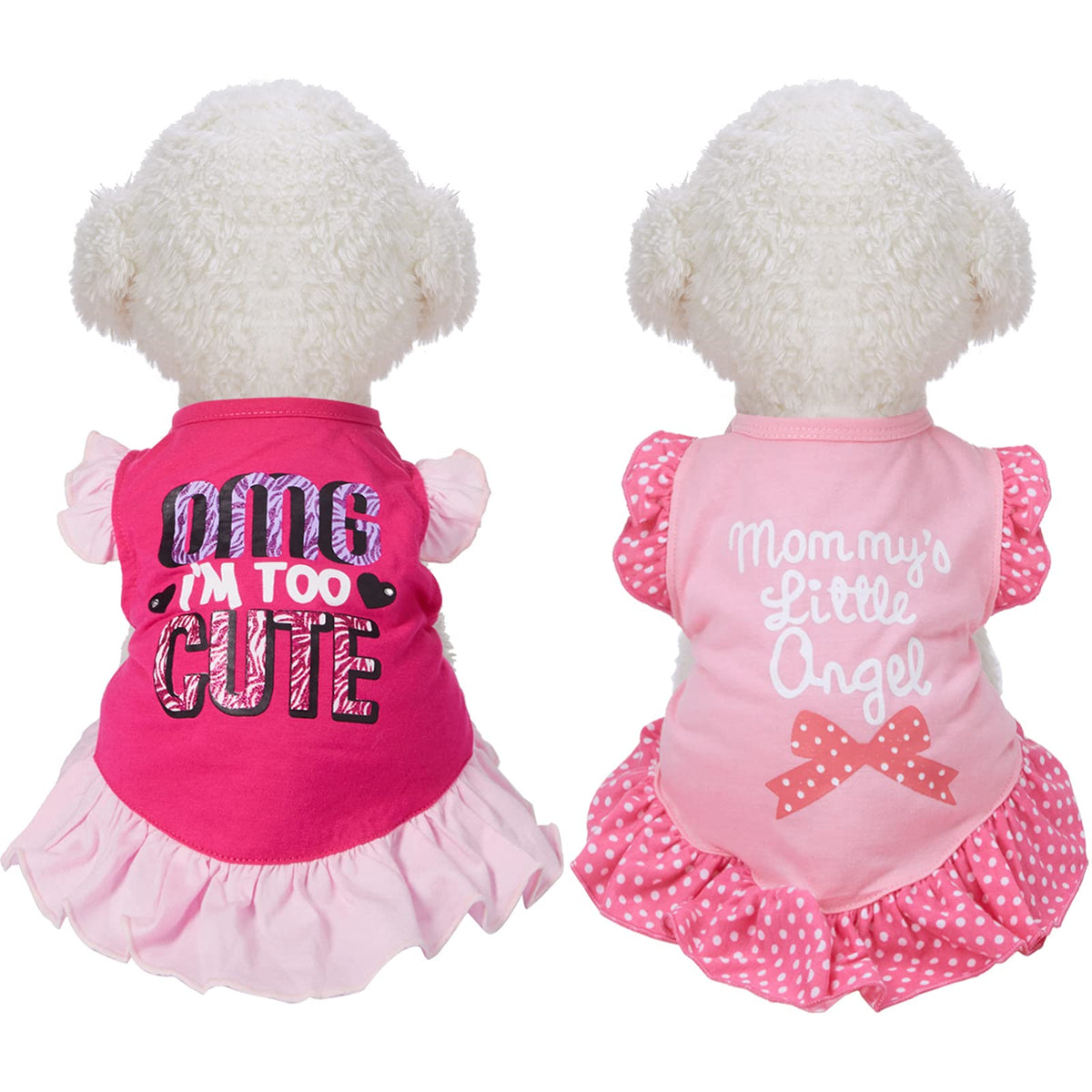 2 Pieces Dog Dresses For Small Dogs Cute Girl Female Dog Dress Mommy Puppy Shirt Skirt Doggie Dresses Pet Summer Clothes Apparel For Dogs And Cats (Omg And Angel,Medium)