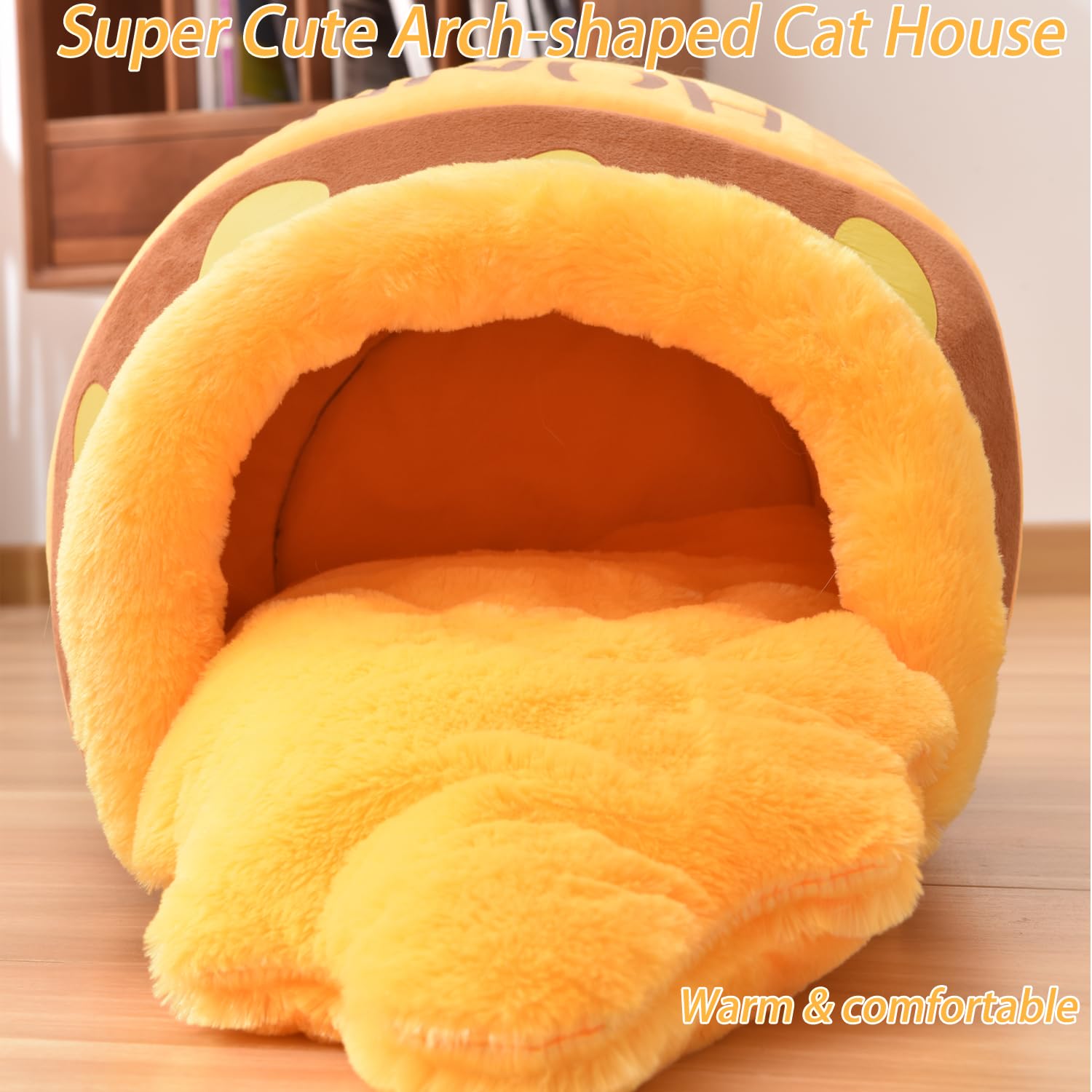 Honey Pot Cat Cave Bed, Soft and Thick Rebound Sponge Pet Nest with Removable & Washable Cushion, Cute Cartoon Design for Small