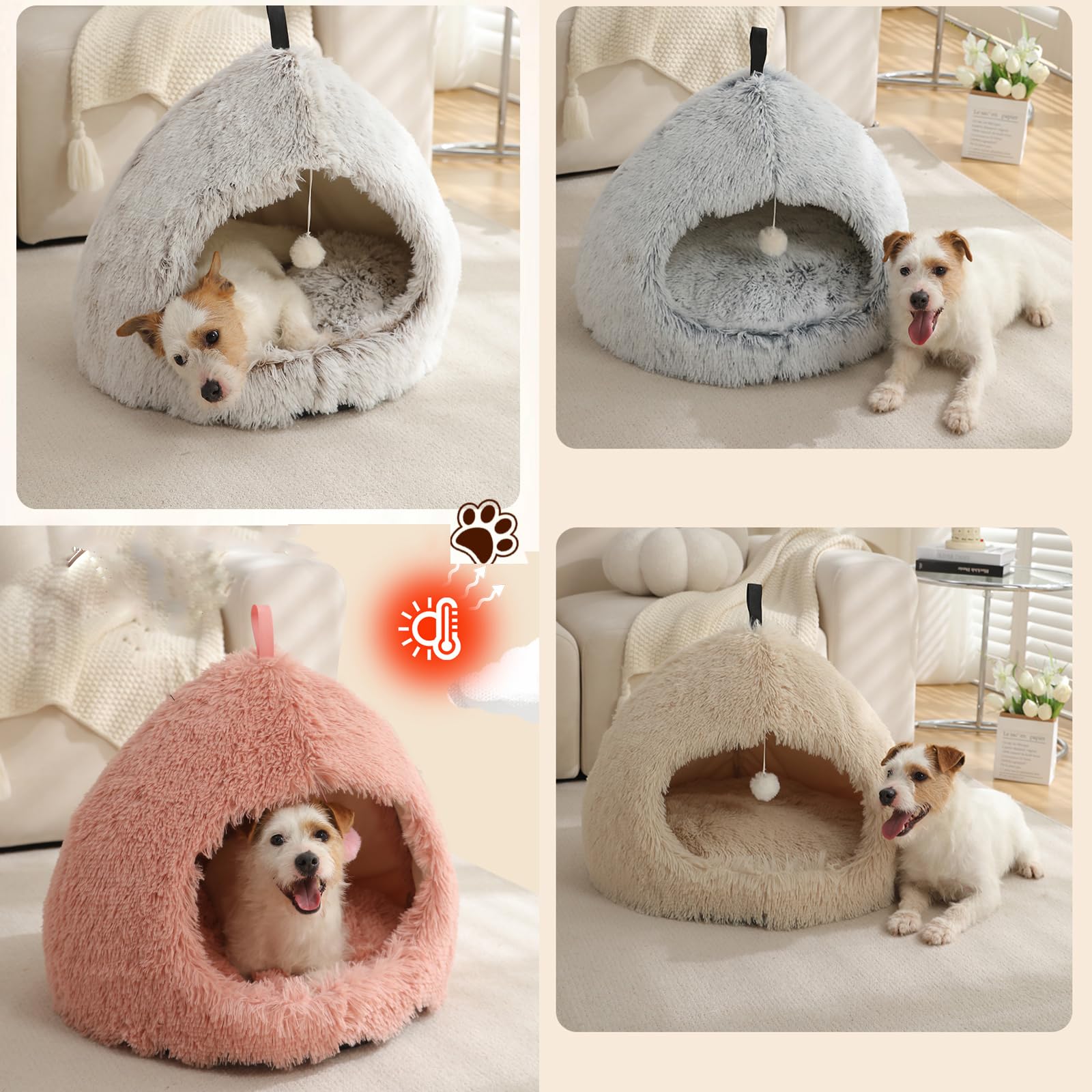 Cat Bed Cave, Cat Houses For Indoor Cats, Cute Cat Bed, Soft Plush Fur Kitten Bed, Fluffy Pet Cave Non-Slip, Anti Anxiety For Sm