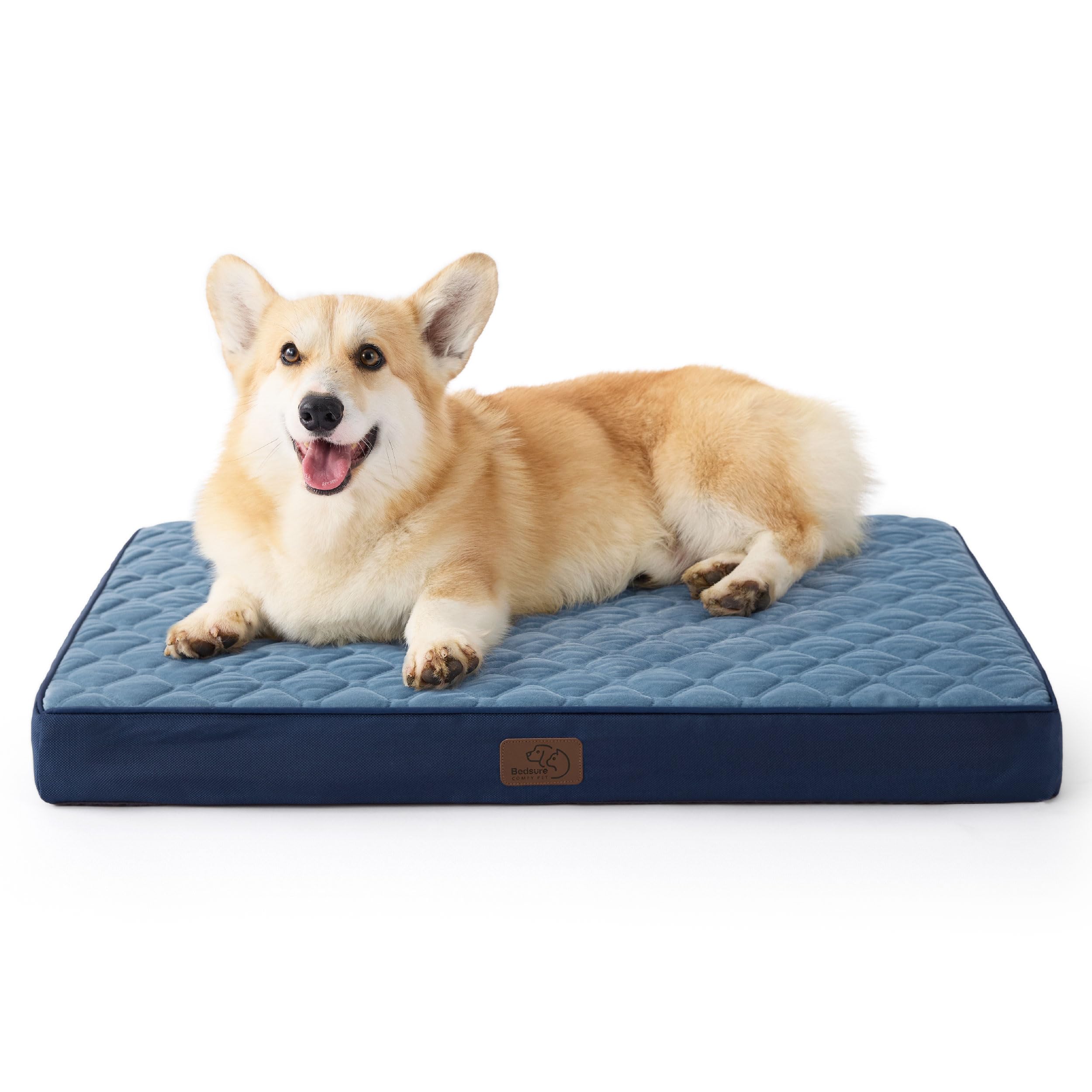 Bedsure Large Orthopedic Dog Bed - Memory Foam, 2-Layer Thick, 30X20X3 Inches, Navy