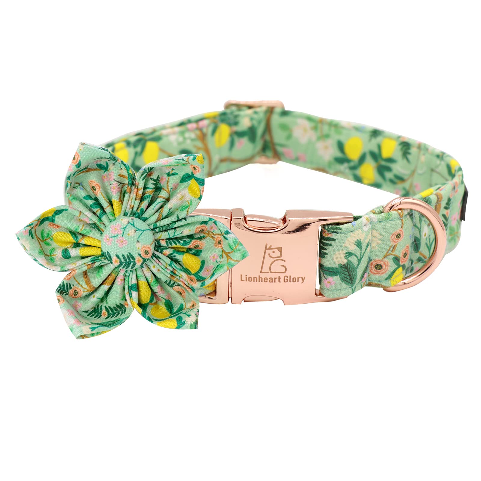 Lionheart Glory Dog Collar, Dog Collar with Flower, Cute Lemon Floral Pattern Pet Collar Adjustable Dog Collar for X-Small Dogs
