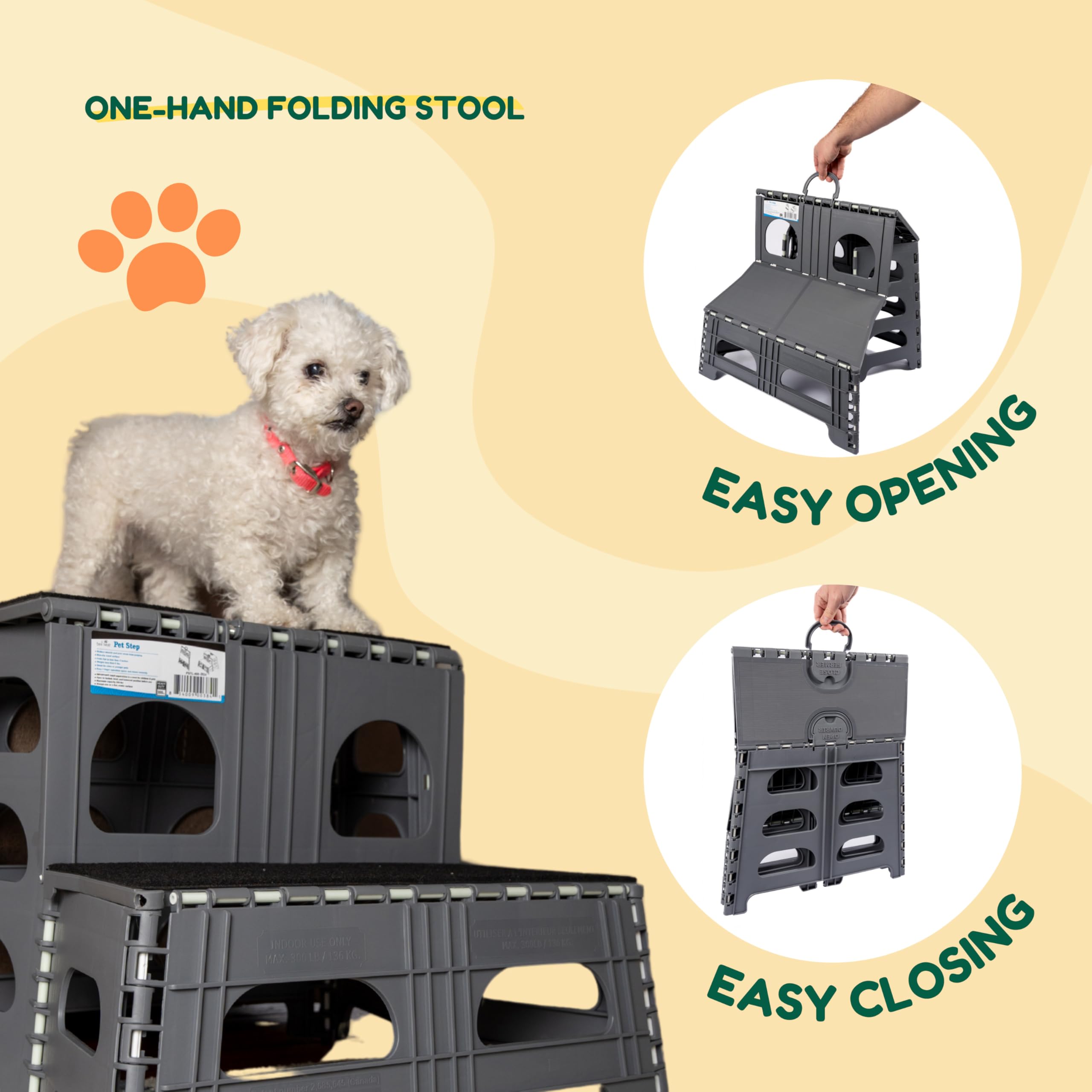 Bee Neat 2 Step Folding Dog Stairs & Ramp For Your Pet - Indoor Outdoor Foldable Pet Stairs For High Bed, Car, Suv - Collapsible