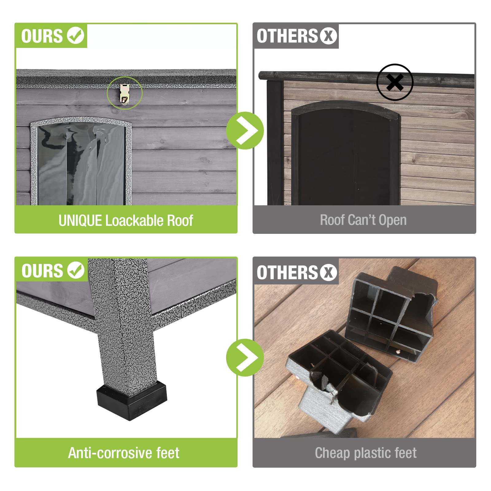 Gutinneen Chew Proof Dog House With Metal Iron Frame Outdoor Dog Kennel For Small Medium Large Indoor Dog Cage (43.3'' L,Grey Co