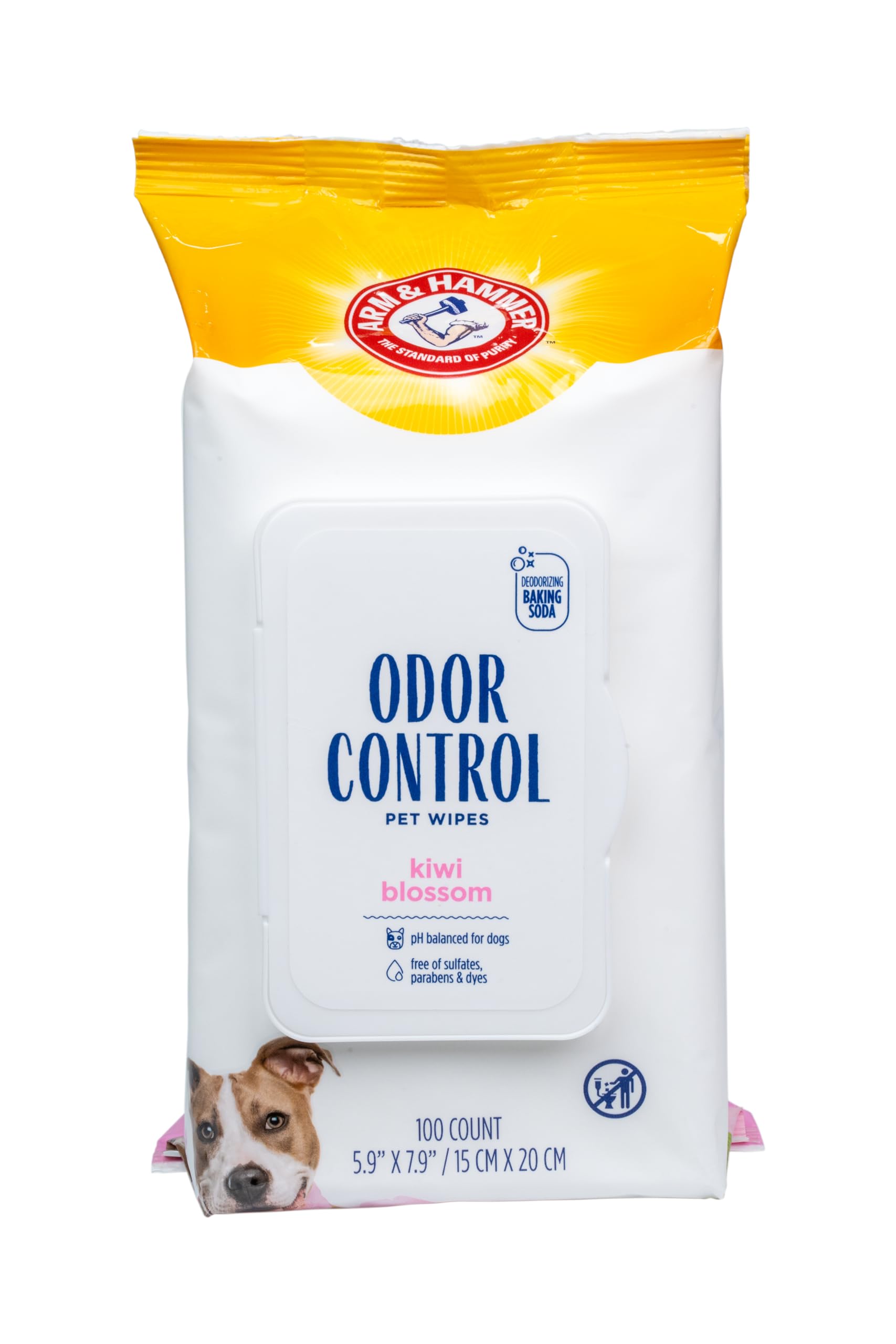 Arm & Hammer For Pets Odor Control Wipes For Dogs, Best Odor Eliminating Waterless Cleaning For Dogs & Puppies | Kiwi Blossom Scent, 100 Count