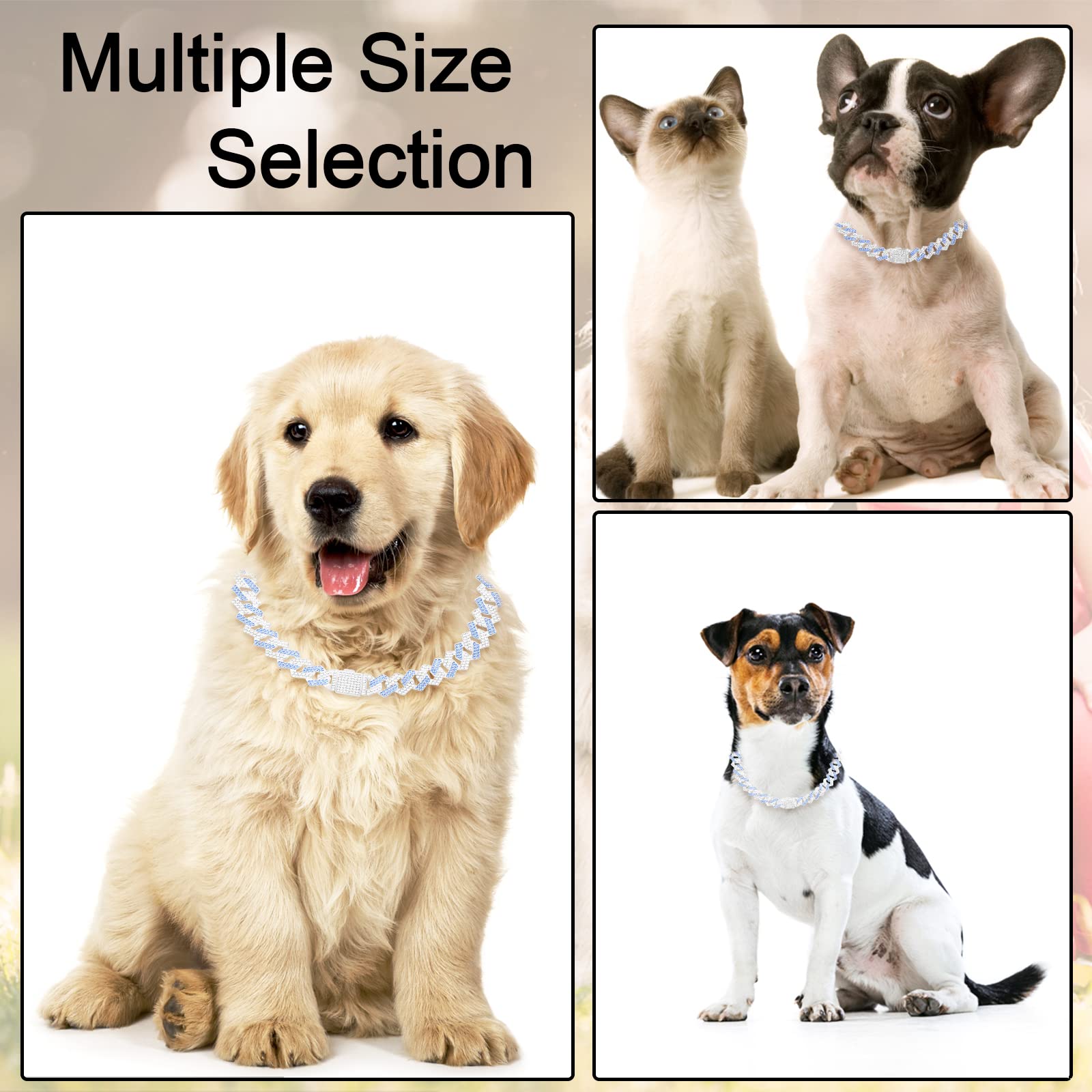 Dog Chain Collar Glitter Diamond Cuban Collar Walking Metal Chain Collar With Design Secure Buckle Pet Metal Link Chain Jewelry