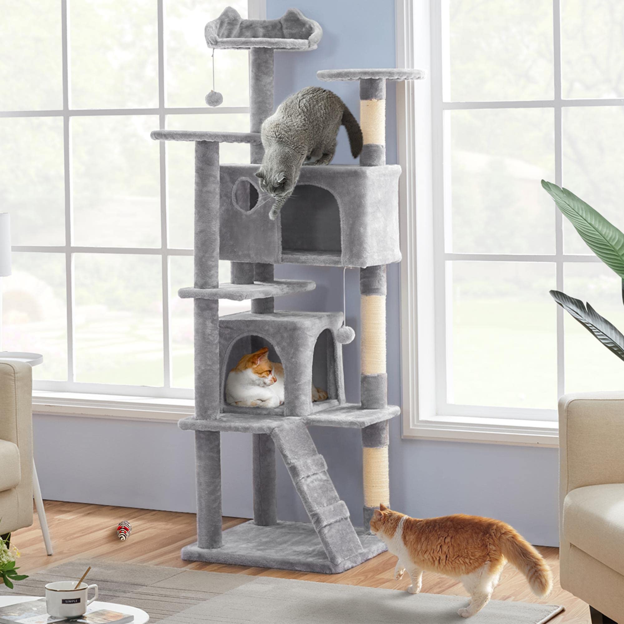 Topeakmart 70In Cat Tree, Multi-Level Cat Tower With Scratching Post Dangling Ball And Condos Cat Furniture For Indoor Cats, Lig