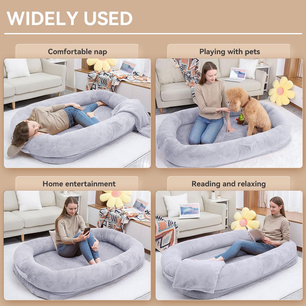 Human Dog Bed 63   X36.6   X11    Large Dog Bed With Raised Cushioned Rim, Removable Cover, Waterproof Lining And Bonus Blanket;