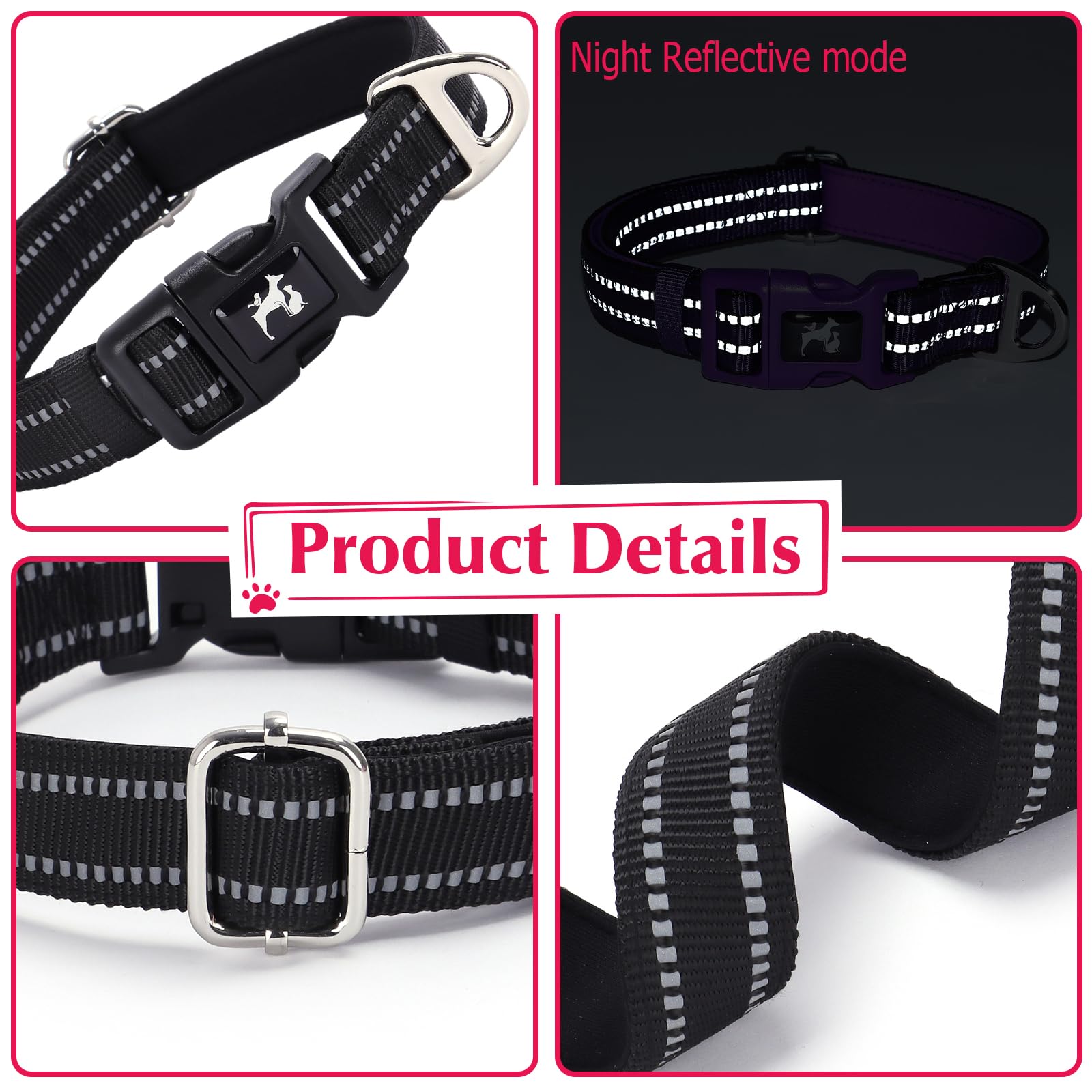 Onefojojo Reflective Dog Collar For Large Dogs, Adjustable Soft Breathable Comfortable Nylon Pet Collar For Medium Large Extra L