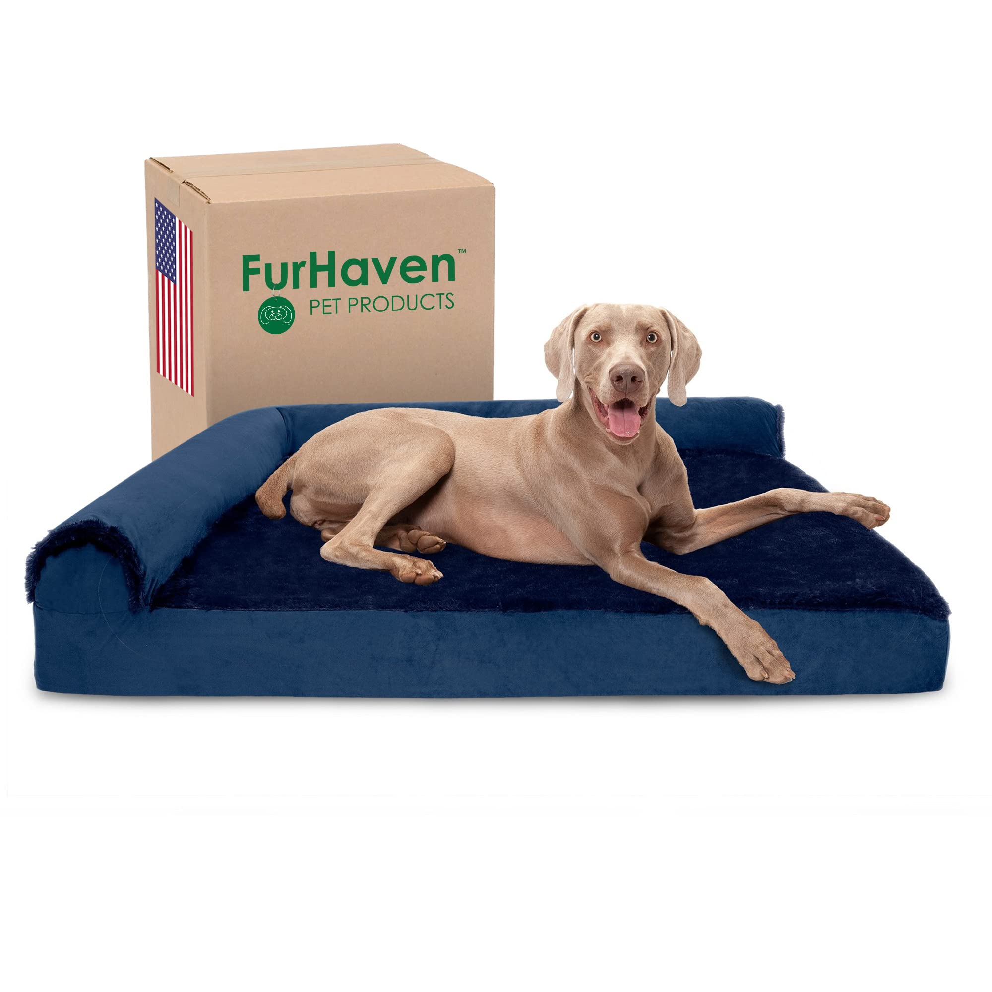 Furhaven Memory Foam Dog Bed For Large Dogs W/ Removable Bolsters & Washable Cover, For Dogs Up To 125 Lbs - Plush & Velvet L Sh