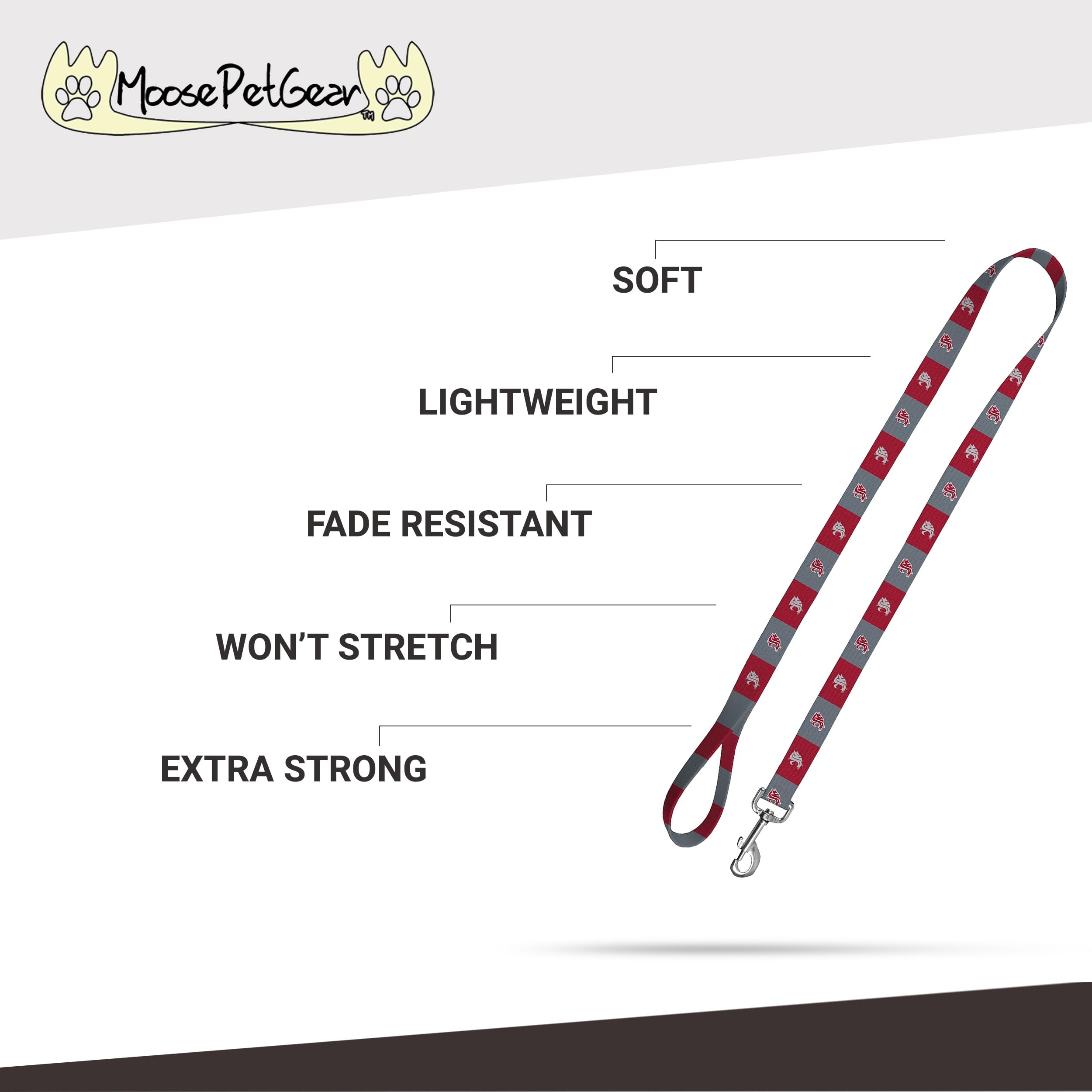 Moose Pet Wear Dog Leash – Washington State University Cougars Pet Leash, 1 Inch Wide X 4 Feet Long, Red/Gray Box Logo