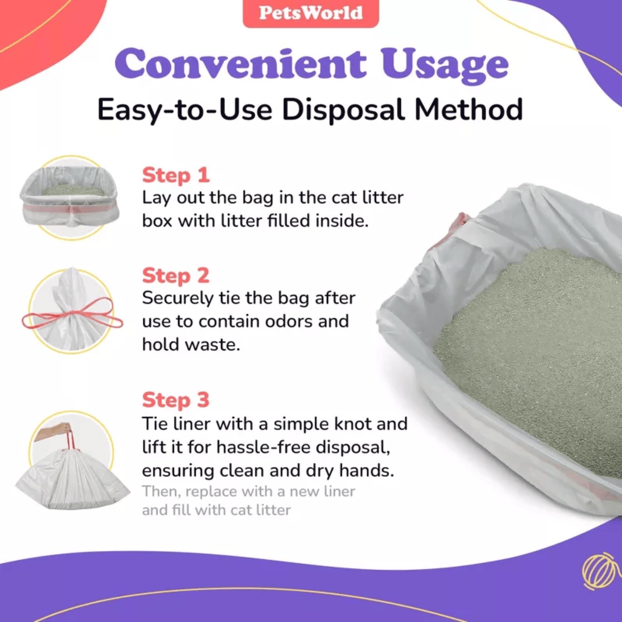 Petsworld Cat Litter Box Liners, Heavy Duty Litter Pan Liners Bags With Drawstring For Pet Cat Litter Tray (Unscented) (Jumbo -
