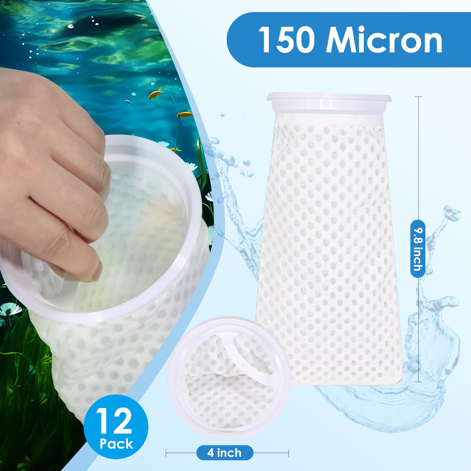 Xuanzikemao 12 Pack 4 Inch Filter Sock, 150 Micron, Ring Honeycomb Filter Socks, Filter Socks For Saltwater Aquarium,Freshwater