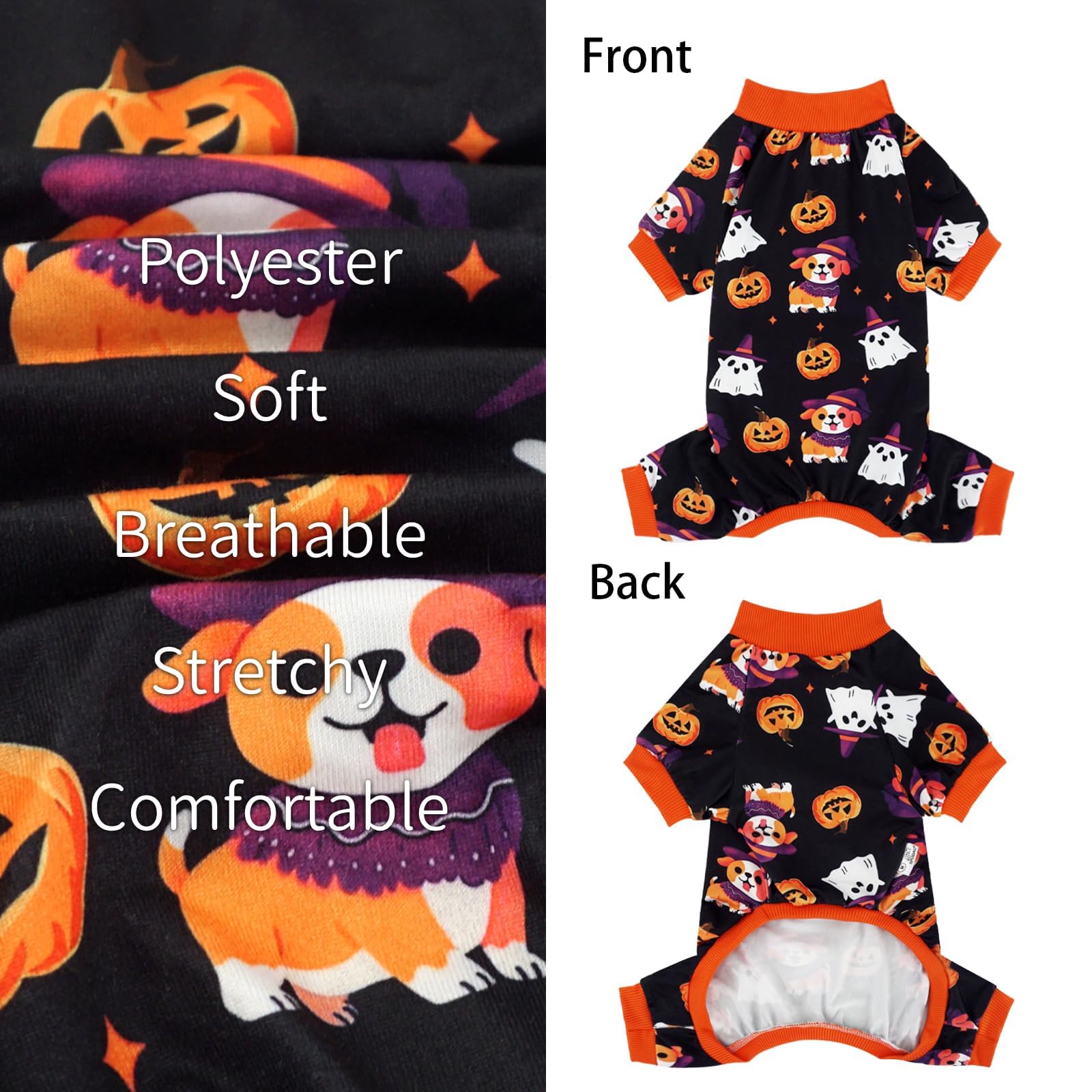 Xpudac Dog Halloween Pajamas For Small Medium Dogs Pumpkin Costume Soft Puppy Clothes Pet Outfit Doggy Jumpsuits,Medium