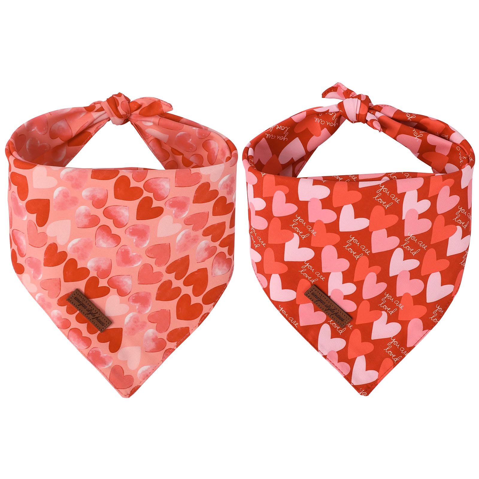 Unique Style Paws Dog Valentine'S Day Bandanas 2Pcs Washable Cotton Triangle Painting Love Heart Dog Scarfs For Small Medium Lar