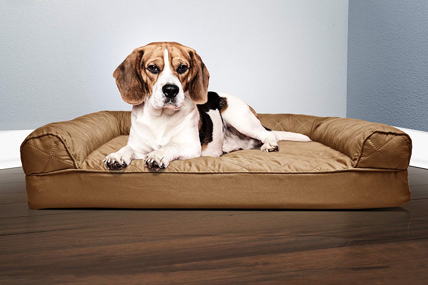 Furhaven Medium Orthopedic Dog Bed Quilted Sofa-Style W/ Removable Washable Cover - Toasted Brown, Medium