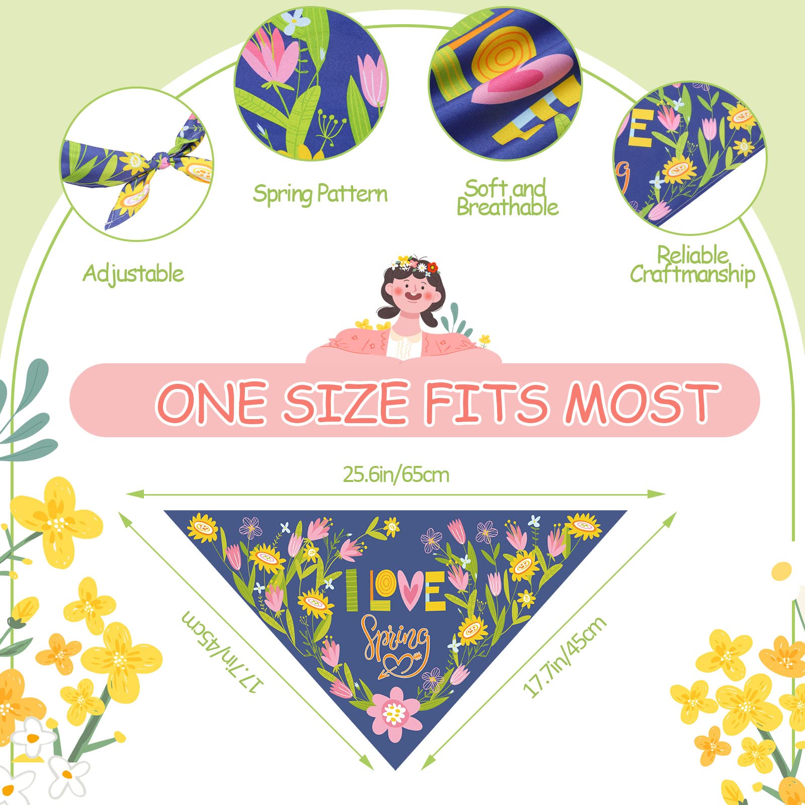50 Pieces Dog Pet Spring Summer Bandanas Floral Dog Bibs Seasonal Pet Costume Adjustable Dog Cat Summer Outfit Cute Washable Triangle Scarf Kerchief For Small To Medium Pet (Fresh Style)