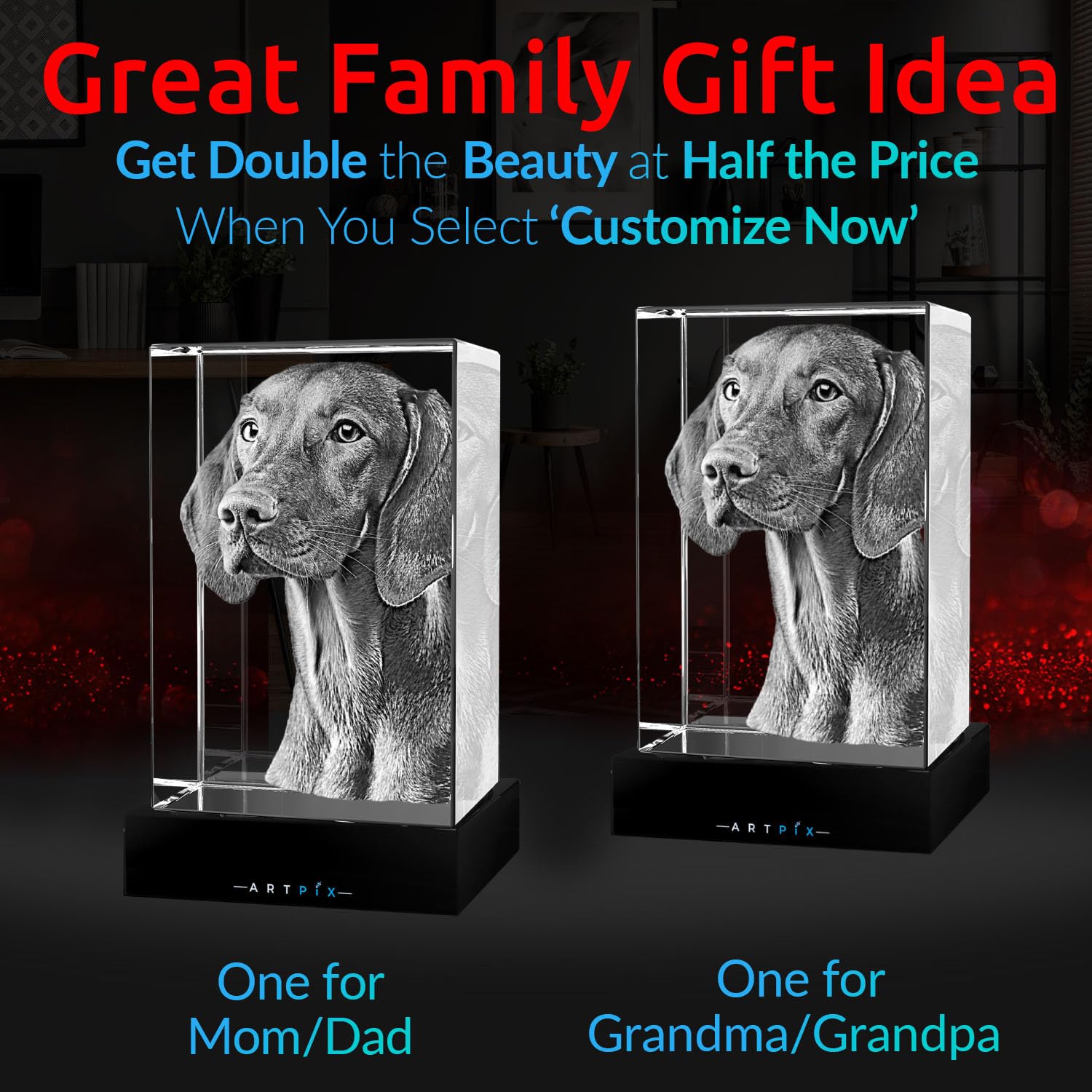 Artpix 3D Crystal Photo, Personalized Dog Memorial Gifts With Your Own Photo For Dog Lovers, Pet Owners, 3D Laser Etched Picture