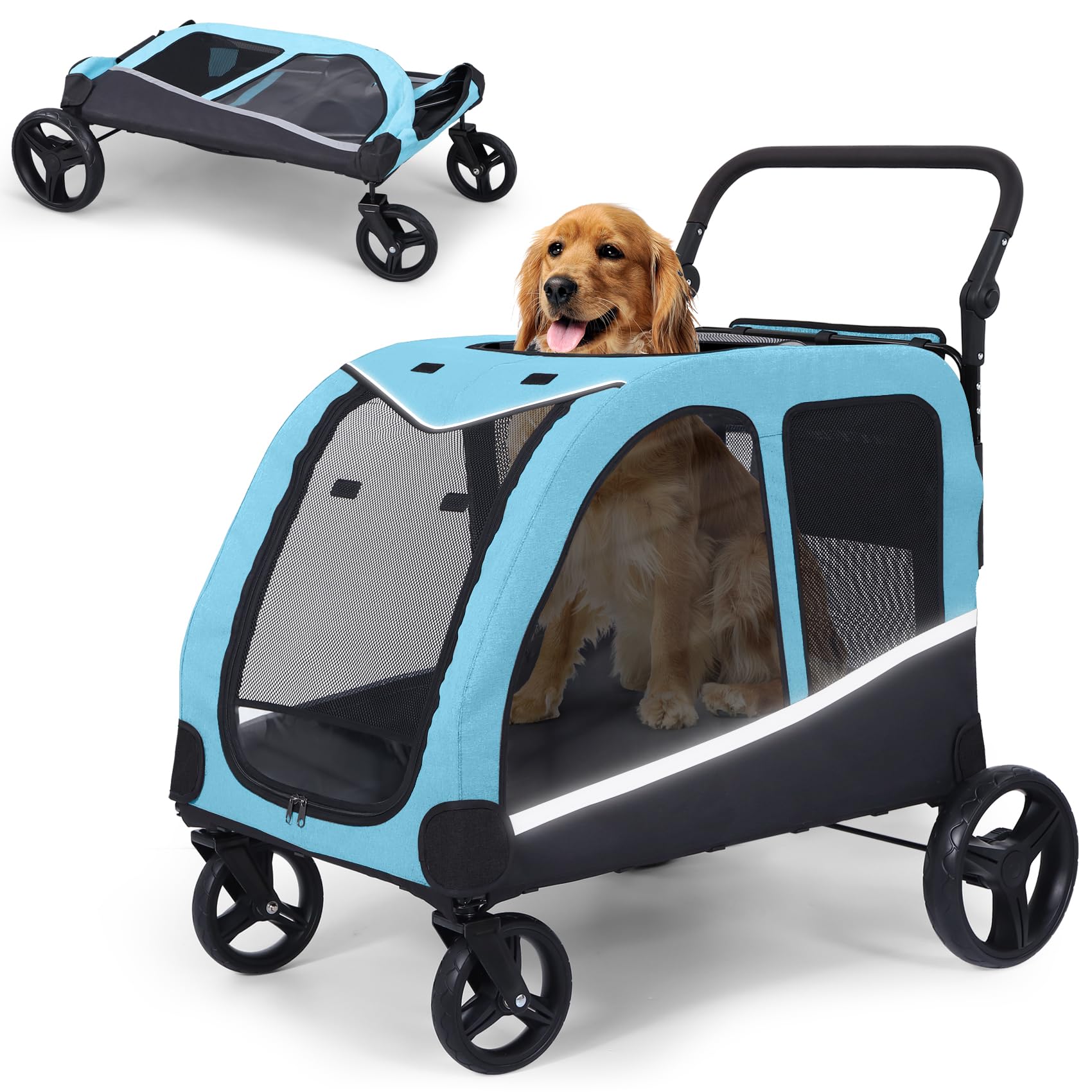 Saudism Dog Stroller For Large Dogs, Extra Large Pet Stroller For Medium Dogs, Dog Wagon Carriage, Foldable Design, Adjustable H