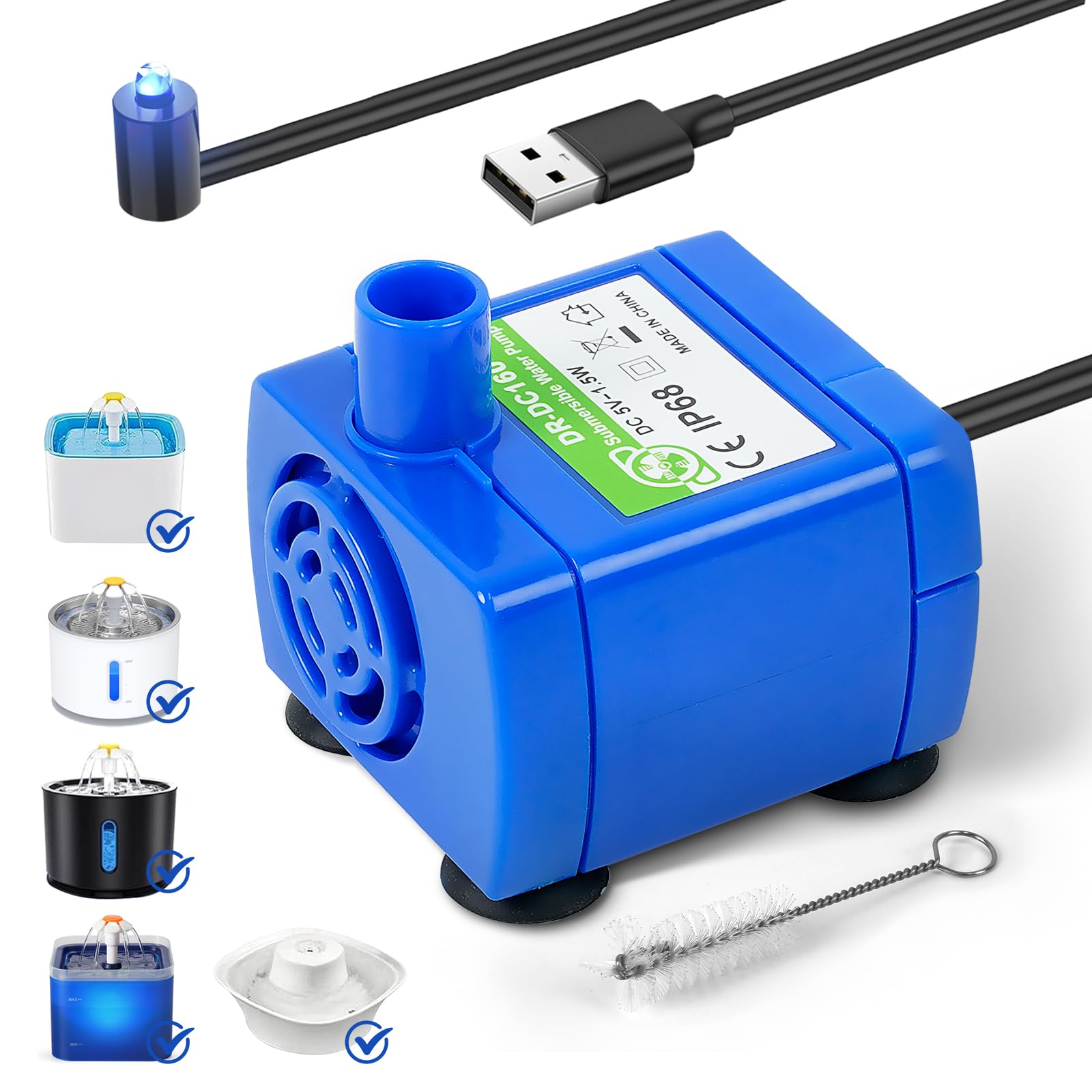 Ip68 Dr-Dc160 Submersible Water Pump Cat Water Fountain Pump For Tritone Ceramic, Stainless Steel, Round Flower Cap Cat Fountain