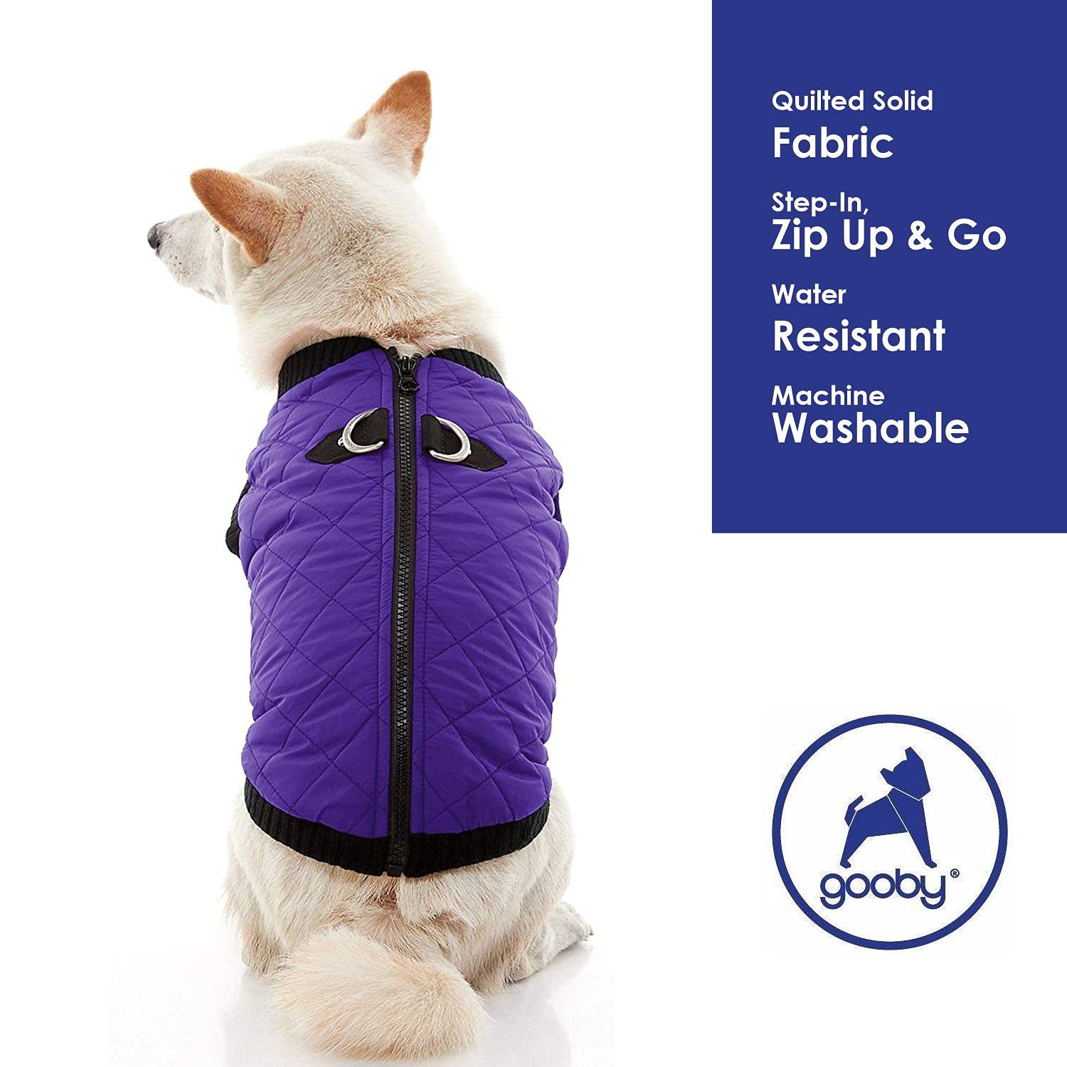 Gooby Fashion Vest Dog Jacket - Violet, X-Large - Warm Zip Up Dog Bomber Vest With Dual D Ring Leash - Winter Water Resistant Small Dog Sweater - Dog Clothes For Small Dogs Boy Or Medium Dogs