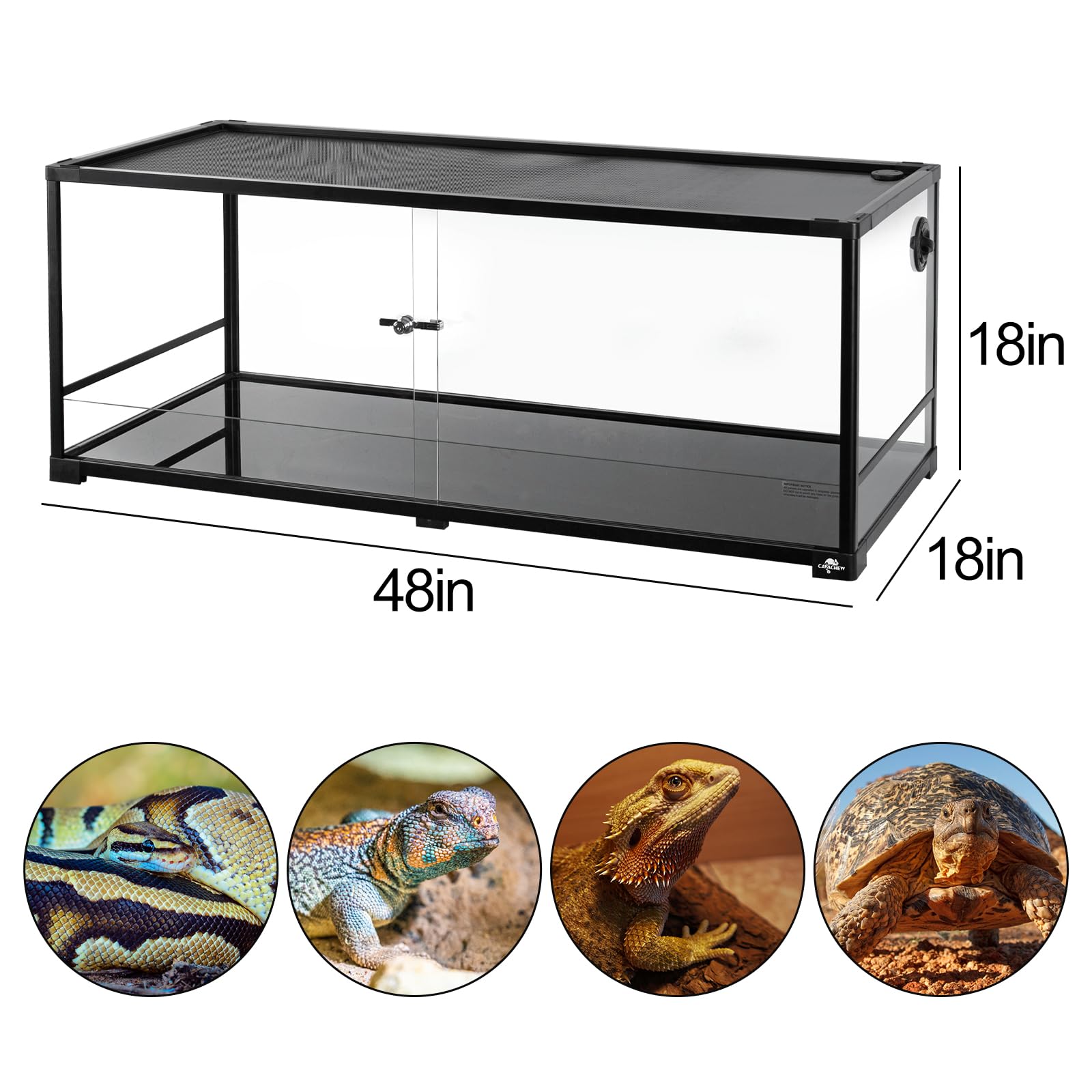 Cavachew 67 Gallon Reptile Tank, Glass Reptiles Terrarium 48'' X 18'' X 18'', Sliding Door, Top Ventilation, Cable Pass, Humidif