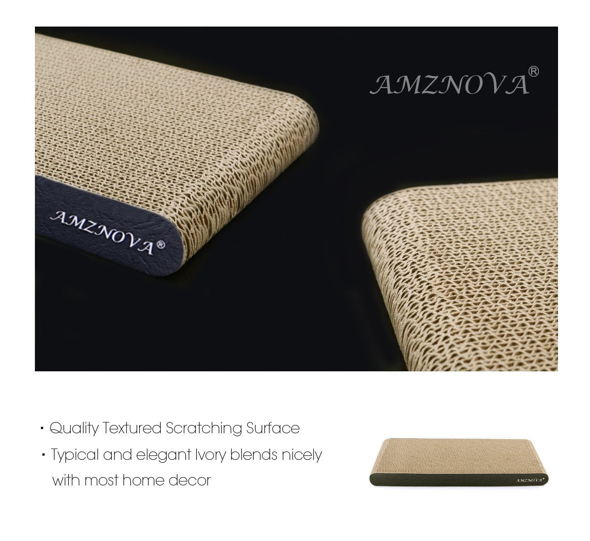 Amznova Cat Scratcher, Durable Cardboard, Cat Scratching Pad With Catnip, Narrow, Textured Black(Upgraded)