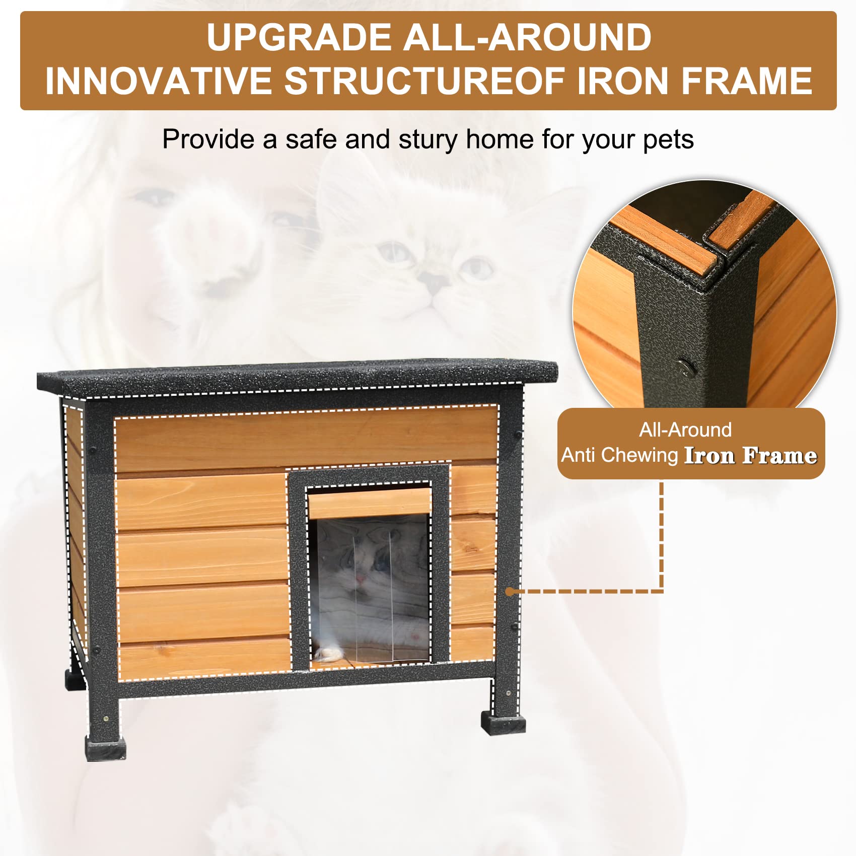 X-Zone-Pet Outdoor Cat House For Cats, Rainproof Outside Kitty House, Wooden Kitten Condo, Waterproof Roof, Indoor And Outdoor Use For Cat,Dog,Rabbit And Small Animals