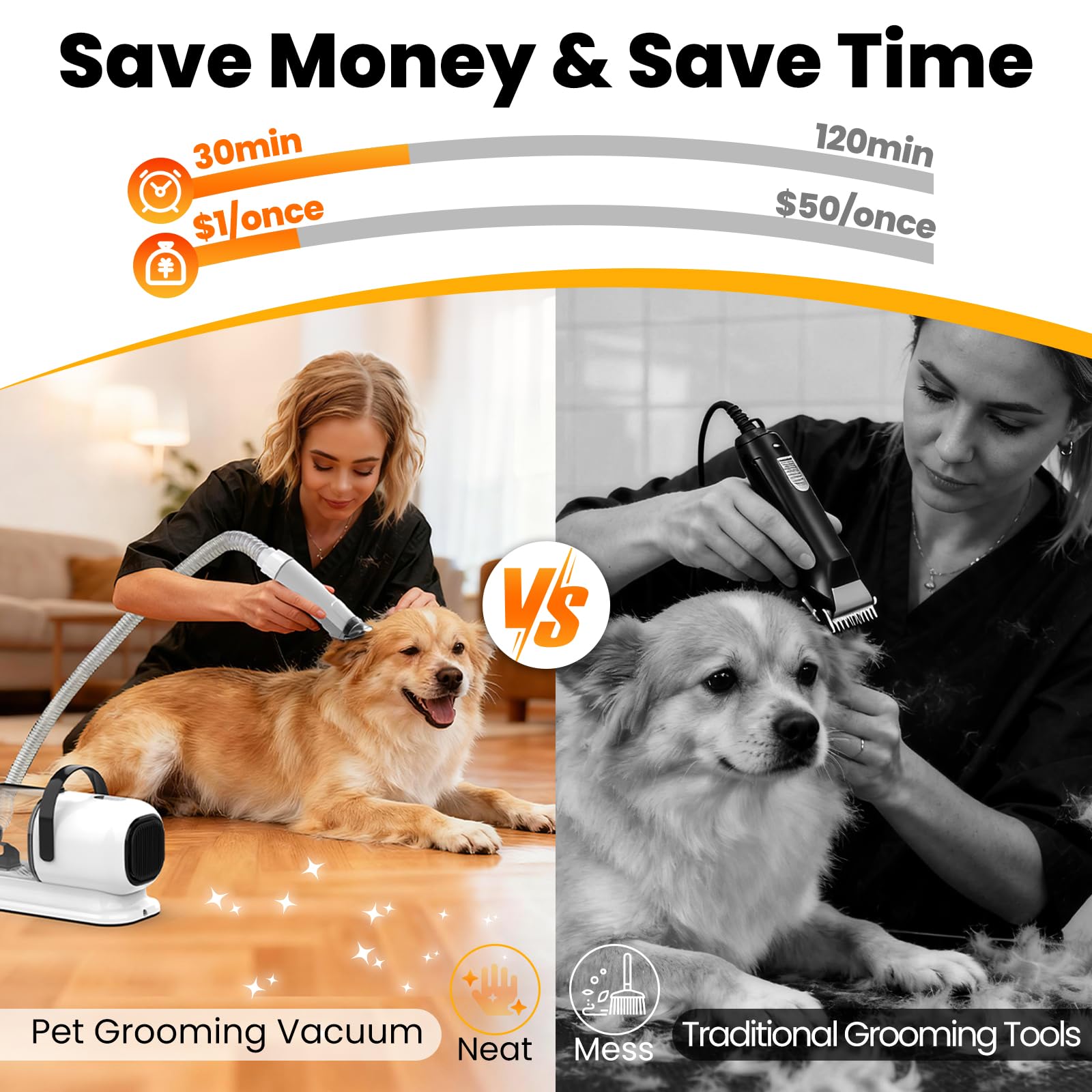 FIXR Dog Grooming Vacuum, All-in-One Pet Grooming Kit with Hair Clipper & Shedding Brush, Low Noise 12,000Pa Dog Hair Remover Va