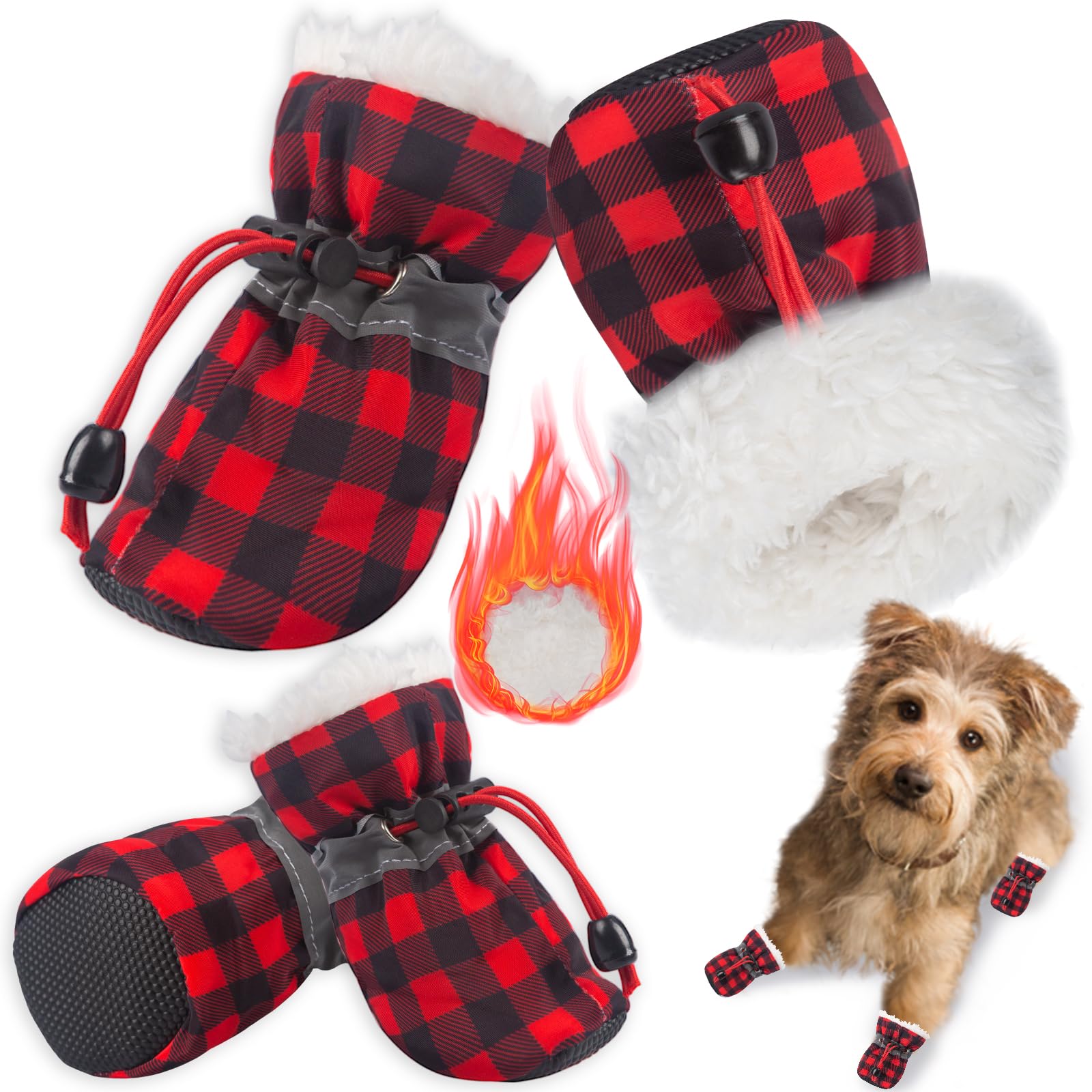 Teozzo Dog Snow Boots Dog Boots For Small Medium Size Dogs Booties Paw Protector Warm Dog Shoes For Puppies 4Pcs Black & Red Siz