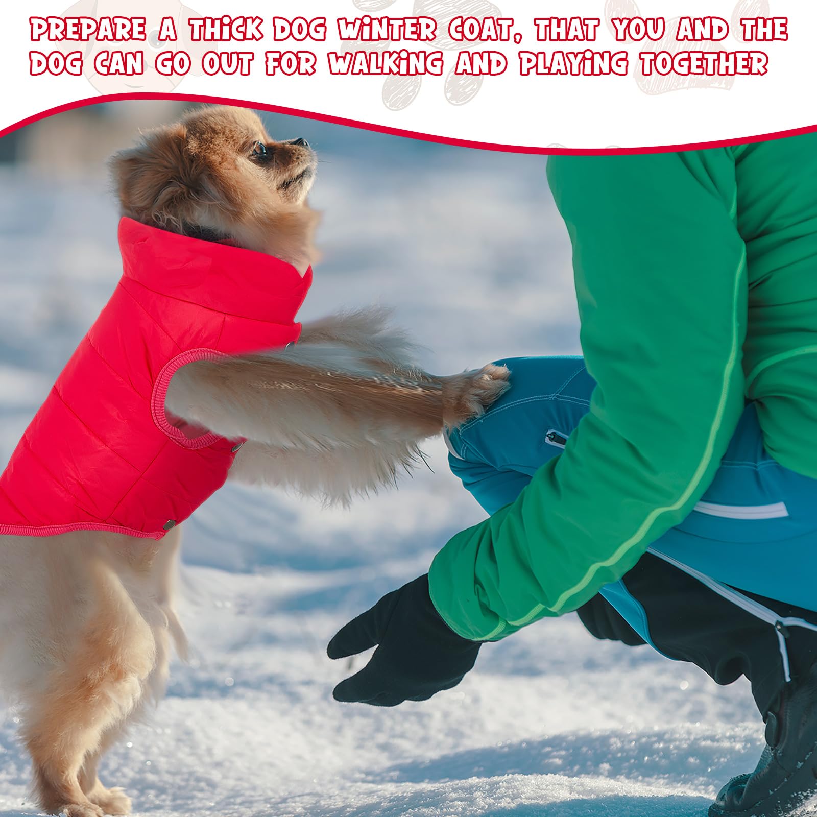 Syhood 2 Pieces Dog Jacket 2 Layers Fleece Lined Dog Jacket Warm Soft Windproof Small Pet Coat For Winter Cold Weather(Large,Red