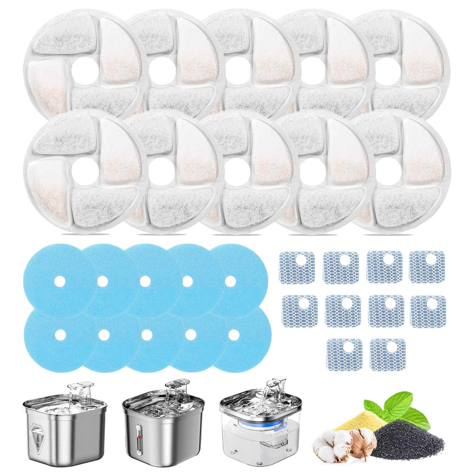 Cat Water Fountain Filter,Cat Fountain Filters Replacement For Square 2.2L/73Oz Stainless Steel Pet Water Fountain,10 Pack Pet F