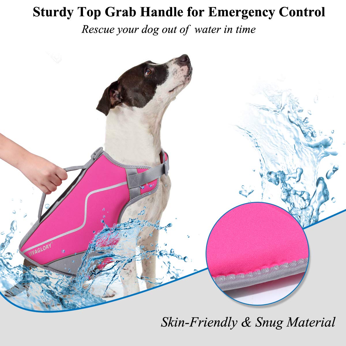 Vivaglory Neoprene Dog Life Jacket Dog Lifejacket For Boating Hunting & Swimming, Lightweight With Leash Ring, M, Pink