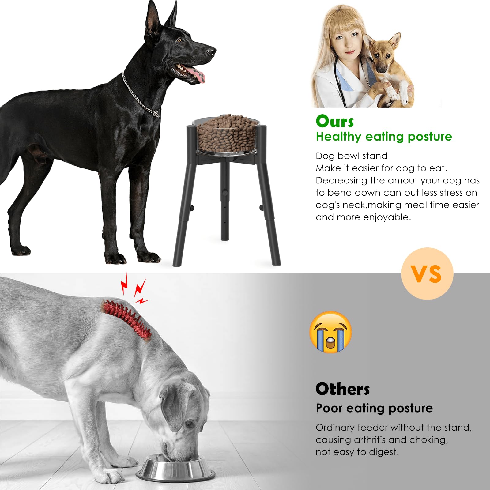 Tidant Adjustable Dog Bowl Stand For Large Dogs, Elevated Bowls For 7-10.7'' Width, 3 Height Settings