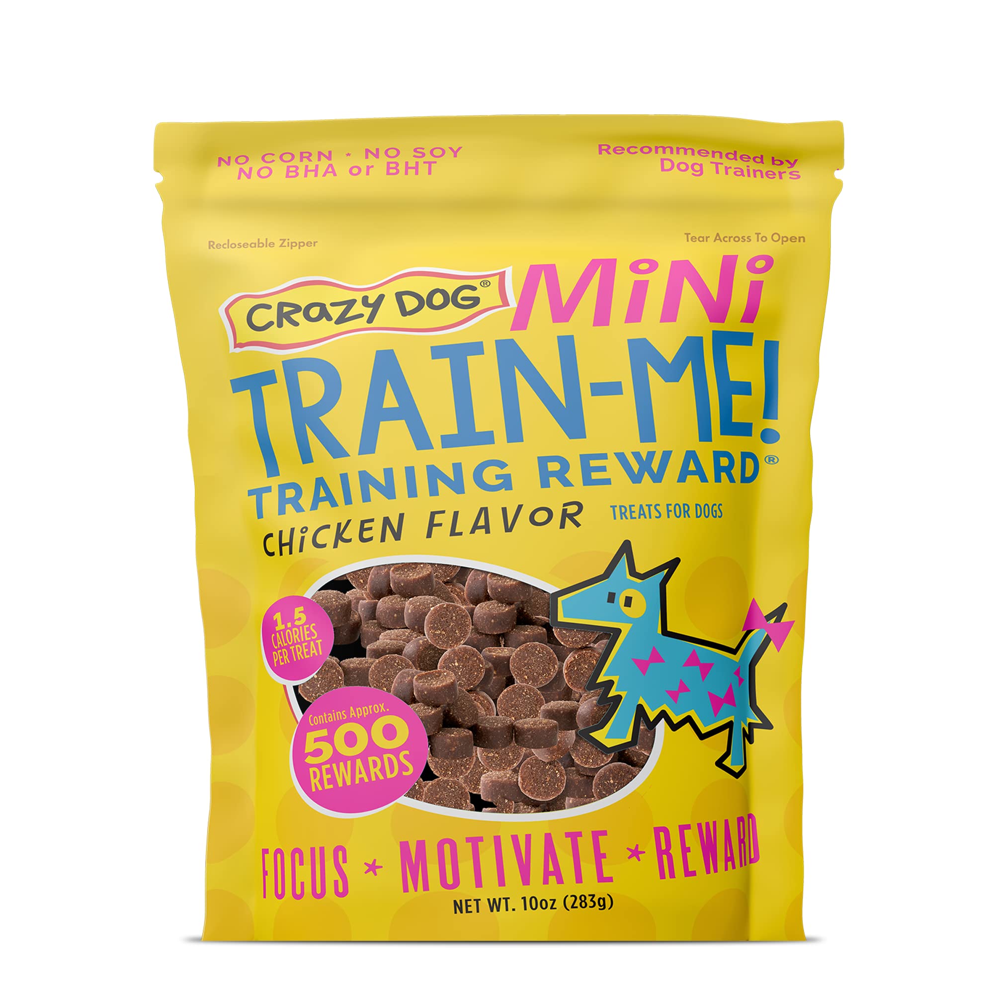 Crazy Dog Mini Train-Me! Training Treats 10 oz. Pouch, Chicken Flavor, with 500 Treats per Bag, Recommended by Dog Trainers