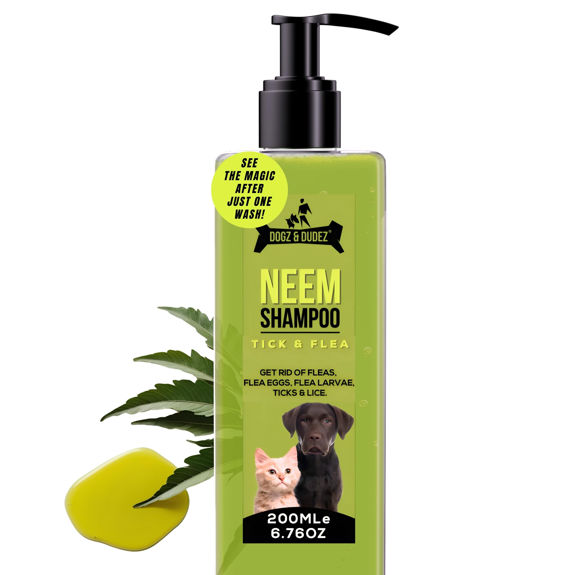 Dogz & Dudez Natural Neem Anti Tick And Flea Dog Shampoo 200Ml | For All Types Of Dog & Cat Shampoo | Anti Itch Shampoo For Dog 