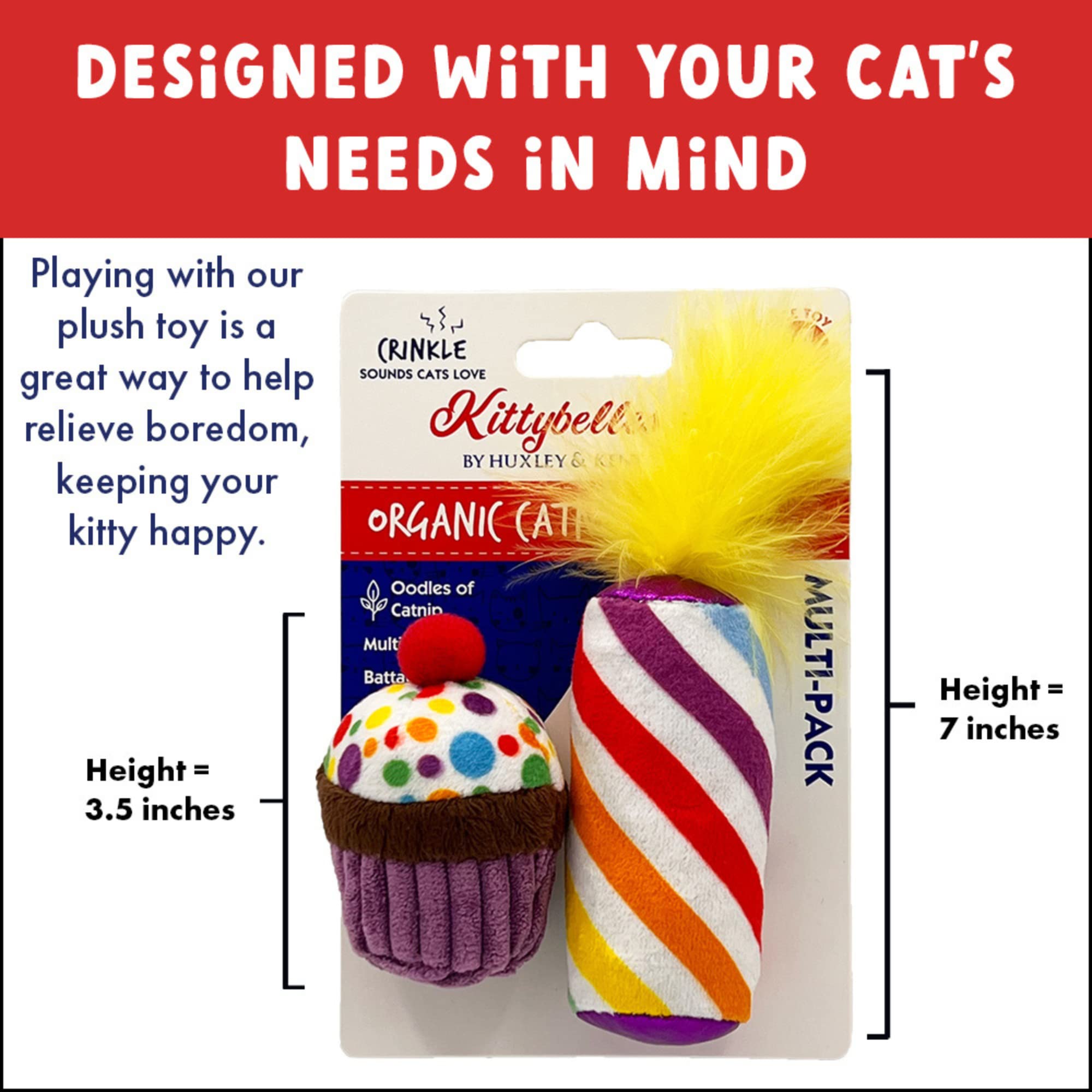 Huxley & Kent 2-Pack Plush Cat Toys - Mewow Cupcake & Candle - Birthday Strong Catnip Filled - Plush Kitten And Cat Toy With Cat