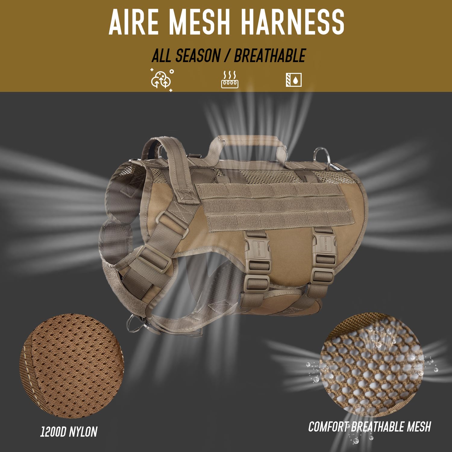 Dnallrino Tactical Dog Harness For Large Dogs, Breathable Air Mesh Dog Vest Harness, Service Dog Vest With Double Handles, No Pu