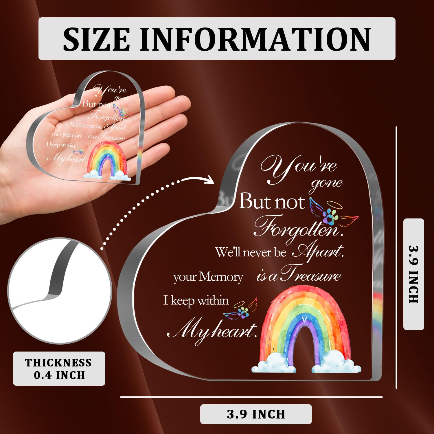 Munlicar Acrylic Decorative Signage, Pet-Rainbow Memorial Signage, Heart Shaped, 5.1 X 5.1 Inches, For Loss Of Dog Cat, Sympathy