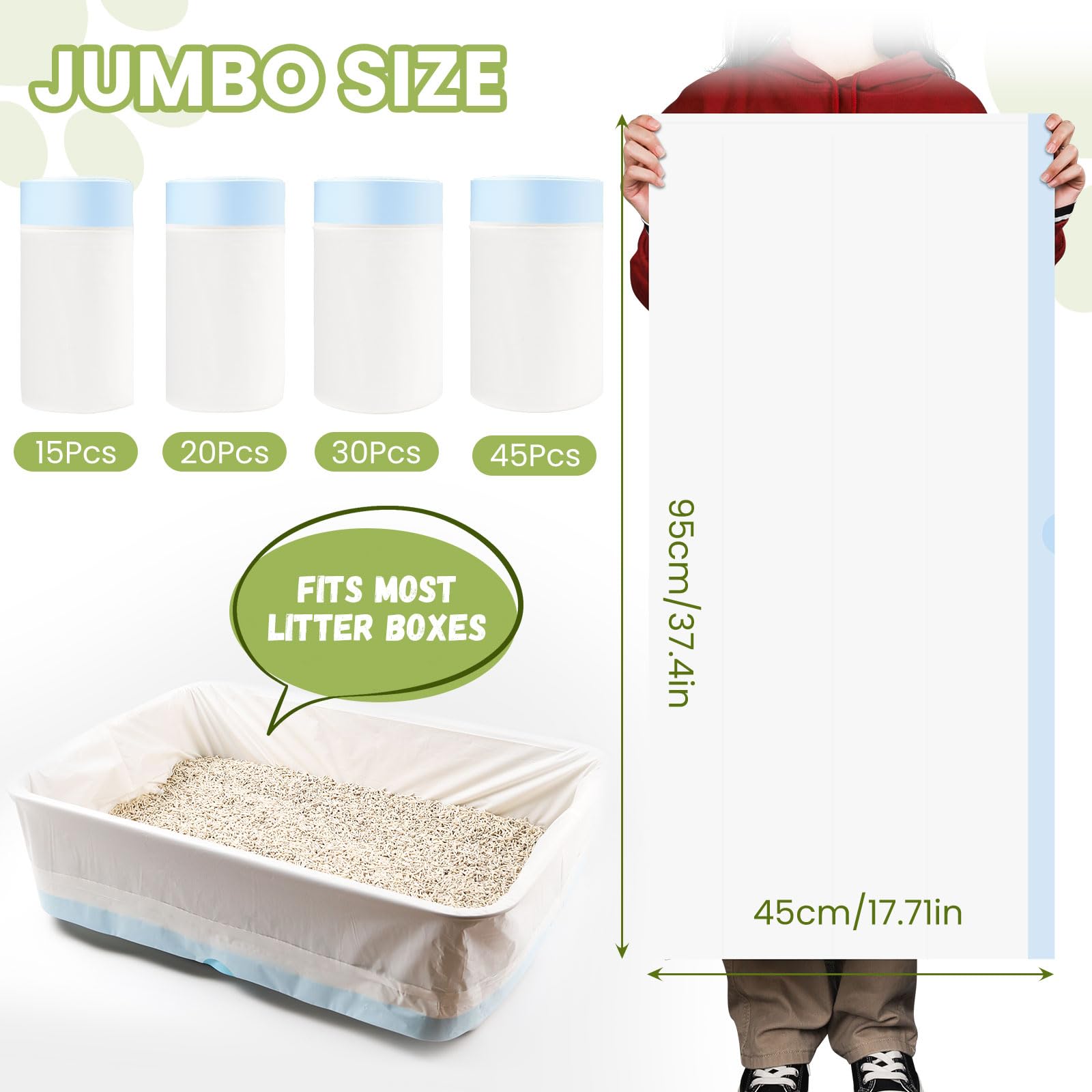 15 Count Cat Litter Box Liners 100% Ok Compost Home Certified, 38'' X 18'' Litter Box Liners For Automatic Litter Robot 4/3,Heav