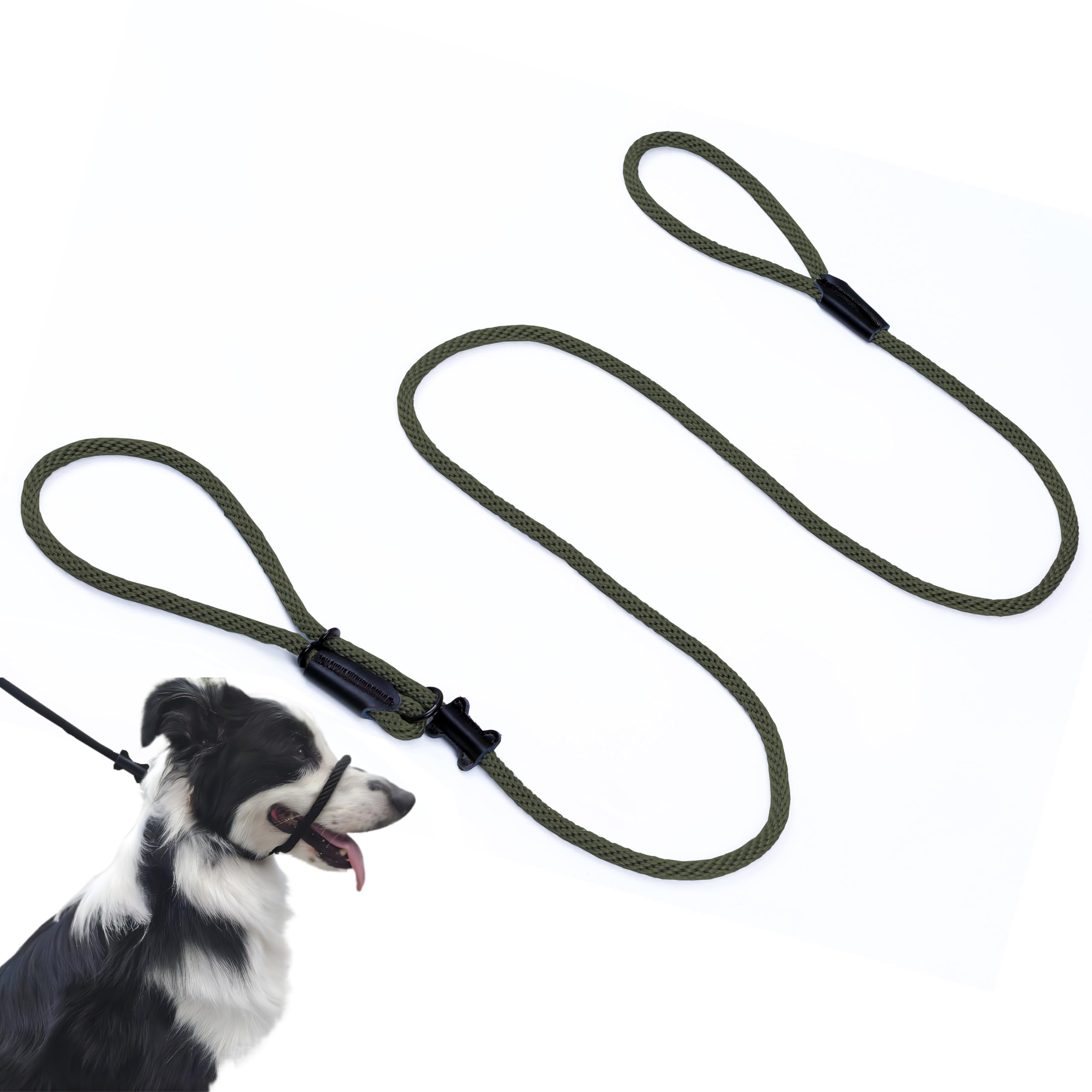 Multifunctional Figure 8 Padded Head Halter Walking Training Leather Stopper Slip Lead Dog Rope Leash Muzzle (Army Green)