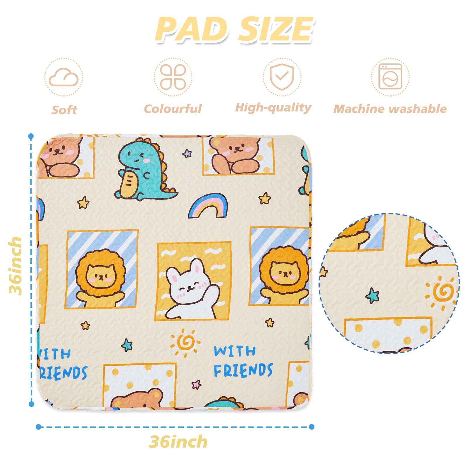 Pjyucien Machine Washable Square Dog Playpen Mat, 36   X 36   , Non-Slip Pet Pen Pee Pad, Suitable For Indoor/Outdoor Puppy Trai