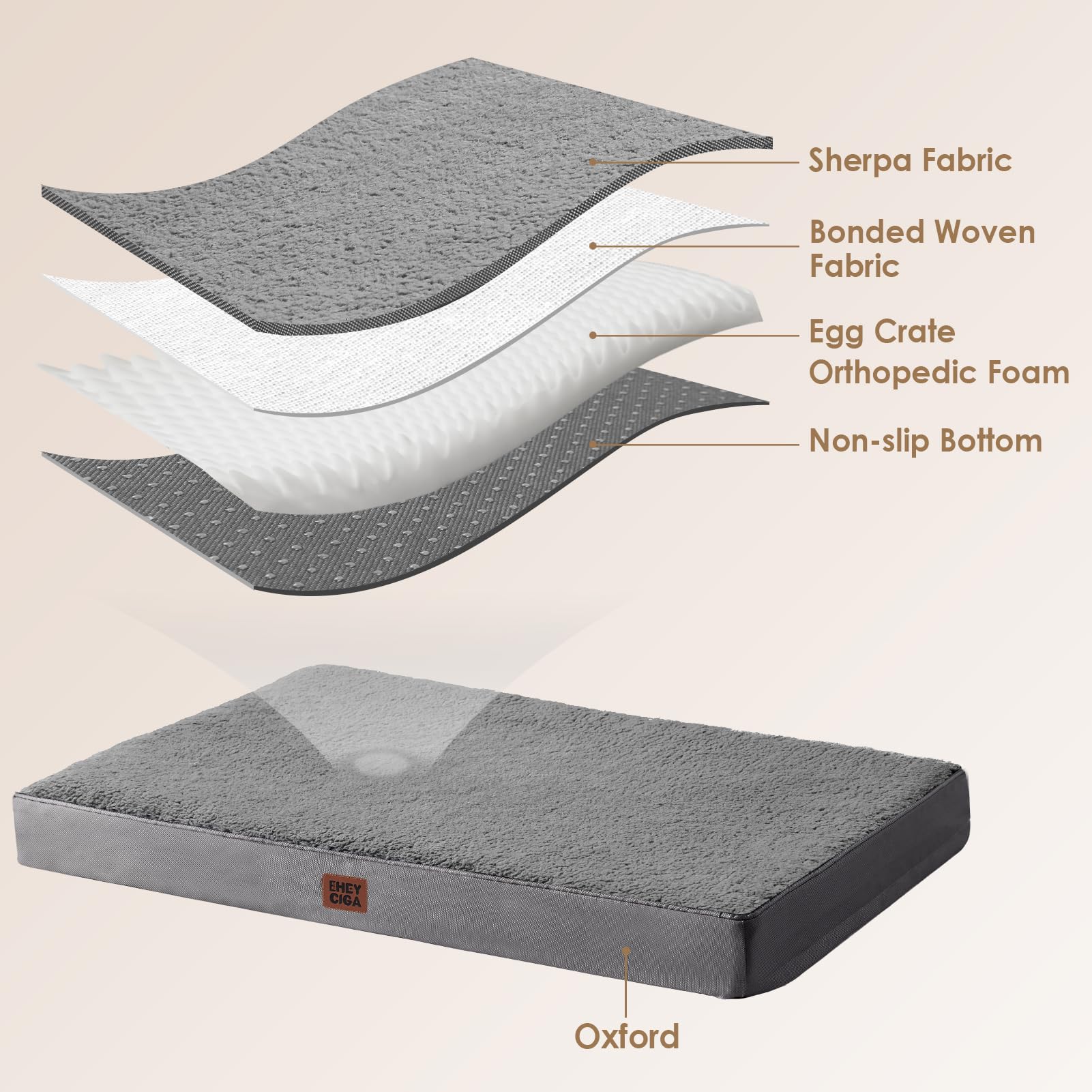 Eheyciga Orthopedic Xl Dog Beds For Extra Large Dogs With Removable Washable Cover For Crate, Light Grey, 41X27