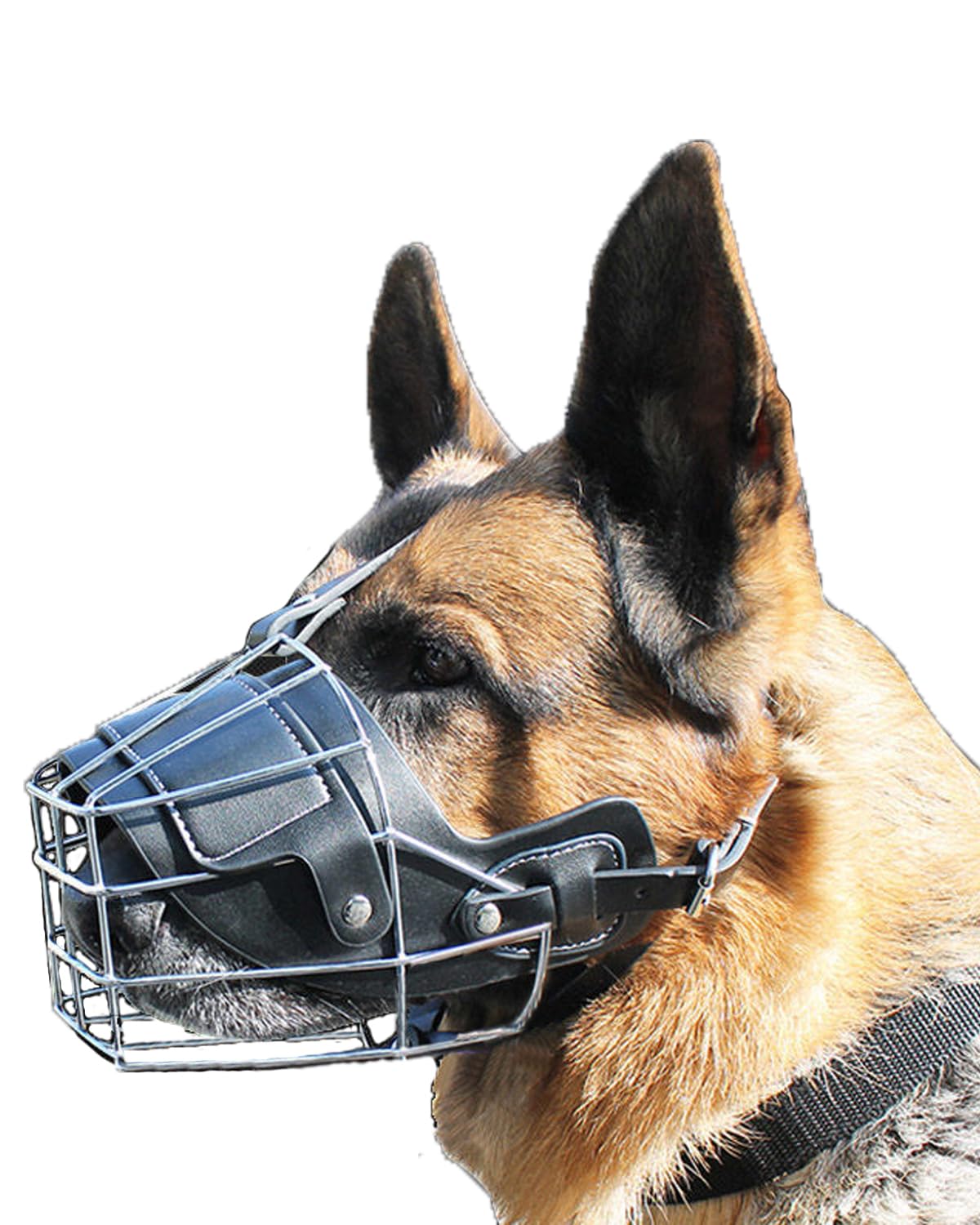 Dog Muzzle For Large Dogs, German Shepherd Muzzle With Adjustable Leather Straps And Soft Pads (L)